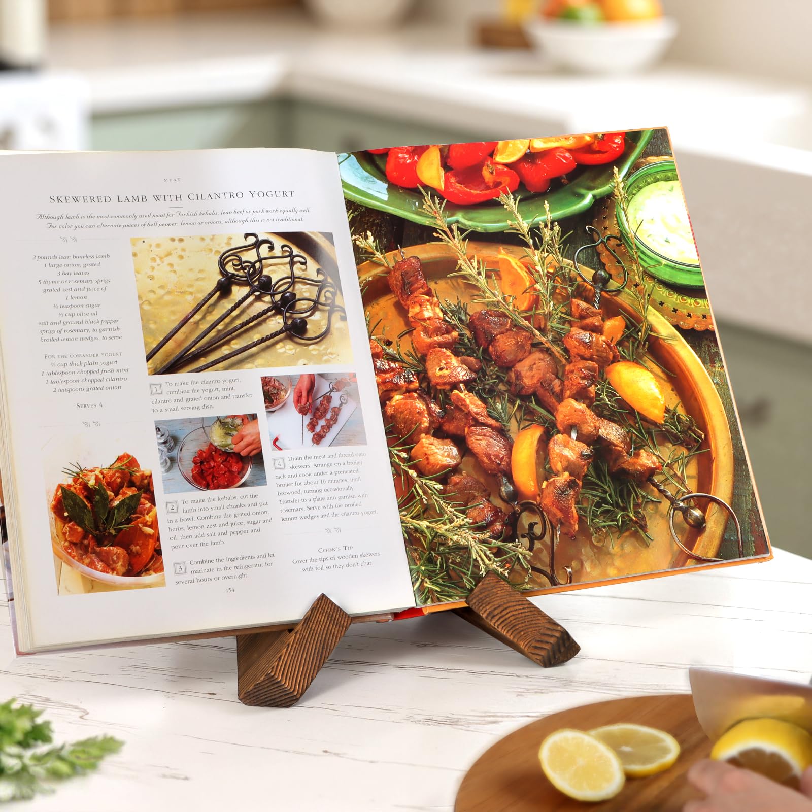 PUERSI Cookbook Stand for Kitchen, Recipe Book Holder for Kitchen Counter, Wooden Cookbook Holder, Rustic Cook Book Holder Stand - Rustic Brown