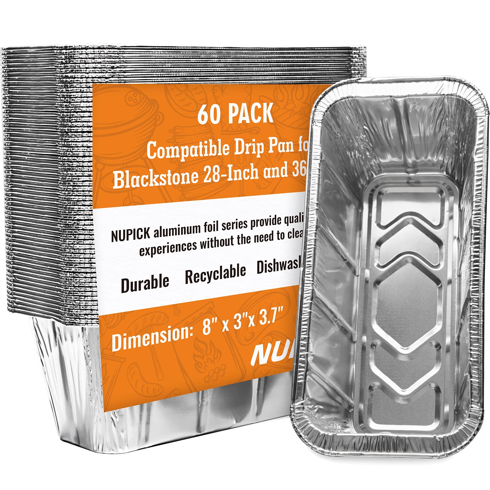 NUPICK 60-Pack Grease Cup Liners for Blackstone 17"/22"/30"/28"/36" Griddle, Drip Pan Grease Catcher Cup Liner for Blackstone 5017, Disposable Aluminum Foil Drip Pan Liner