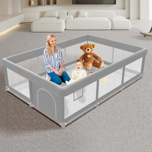 Baby Playpen 74x50 inch, Playpen for Babies and Toddlers, Baby Play Pen Design with External Zipper Gate, Baby Play Yard with Non-Slip Suction Cups on The Bottom, Baby Fence