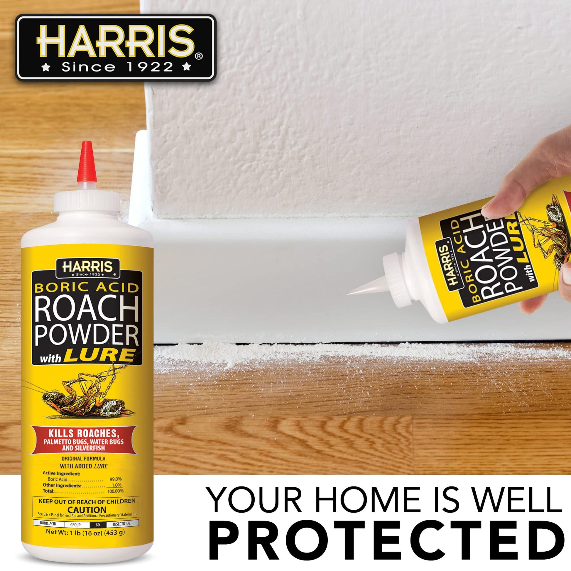 HARRIS Boric Acid Roach and Silverfish Killer Powder w/Lure for Insects (16oz)