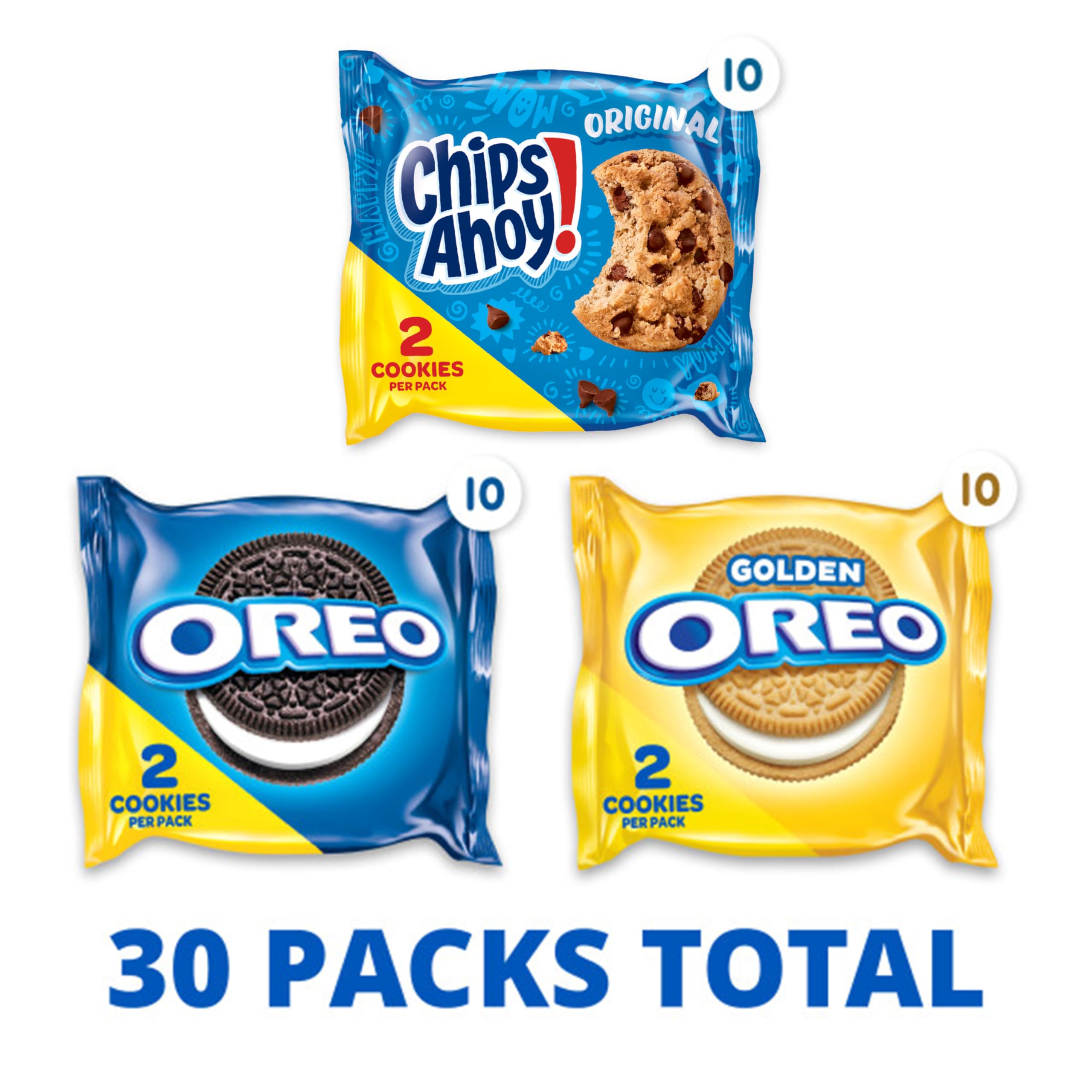 Nabisco Sweet Treats Cookie Variety Pack OREO, OREO Golden & CHIPS AHOY!, School Snacks, 30 Snack Packs (2 Cookies Per Pack)