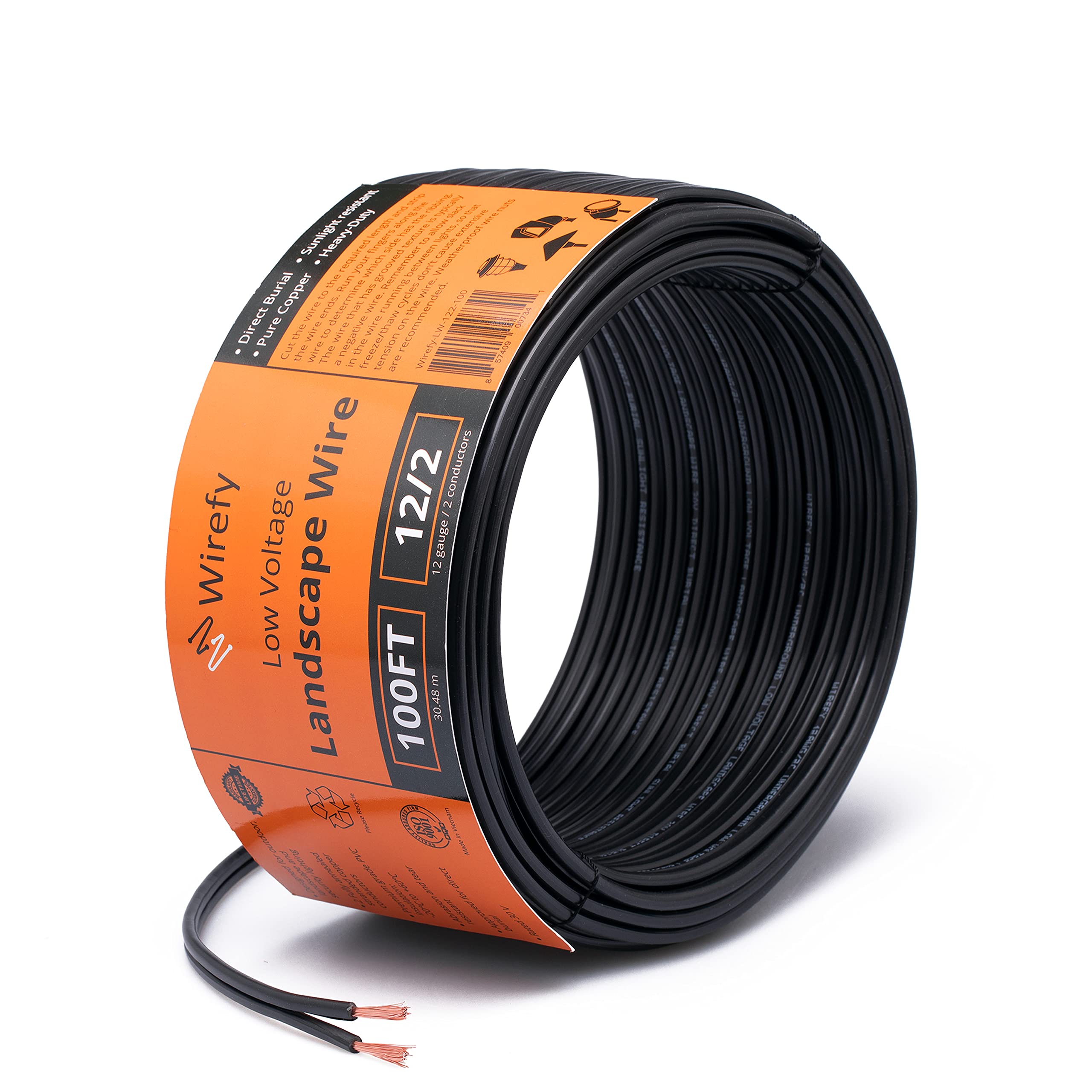 Wirefy 14/2 Low Voltage Landscape Lighting Copper Wire - 14-Gauge 2-Conductor 100 Feet | Low-Voltage Wire | Low Voltage Wiring | Low Voltage Wire 14/2 | Landscape Wire 14 2