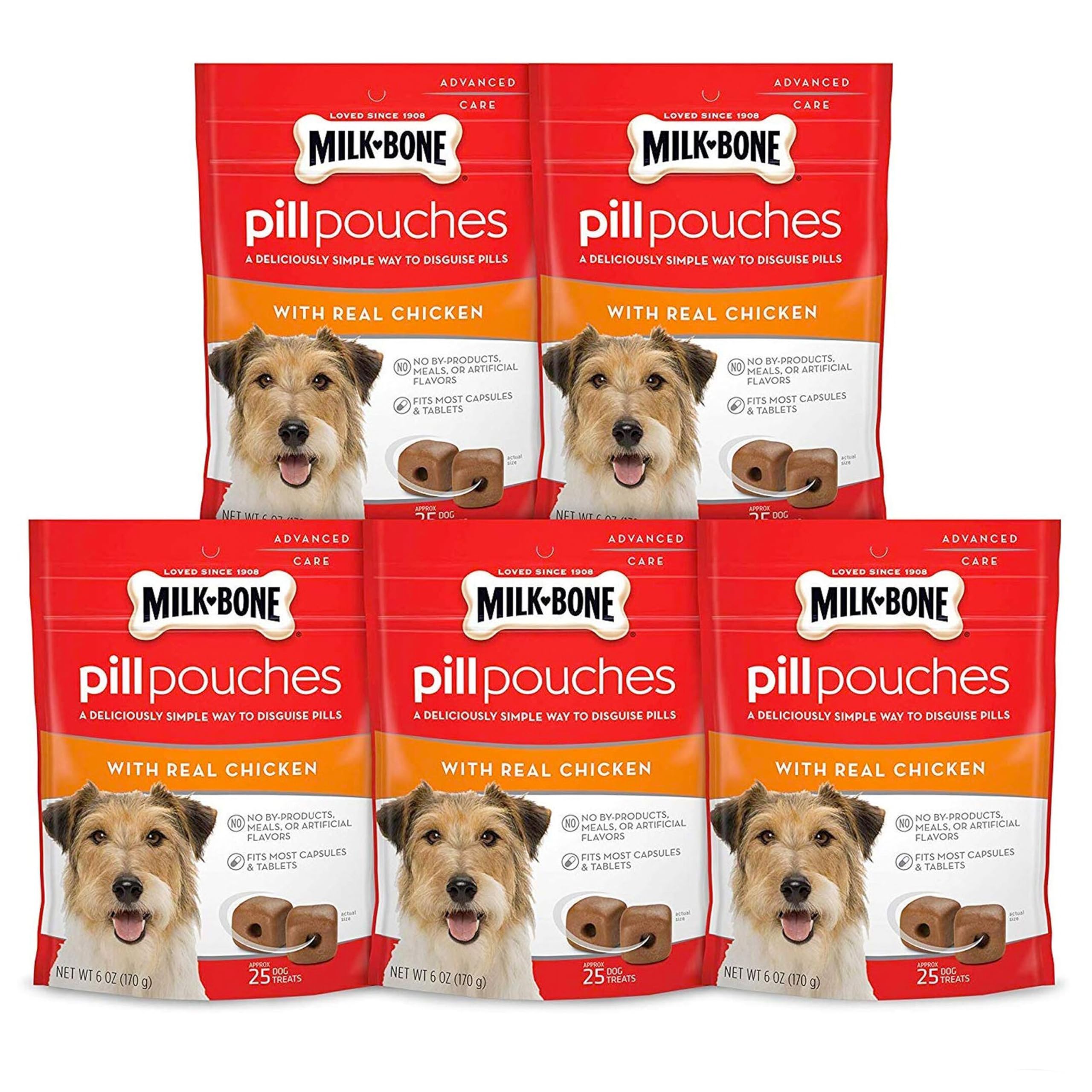 Milk-Bone Pill Pouches Dog Treats, Hickory Smoked Bacon Flavor, 6 Ounce (Pack of 5)