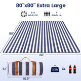 sapsisel 80”x 80” Picnic Blanket Extra Large, Waterproof and Foldable Beach Blanket, 3-Layer Outdoor Blanket for 6 to 8 Adults, for Camping, Park, Beach, Grass, Indoors…