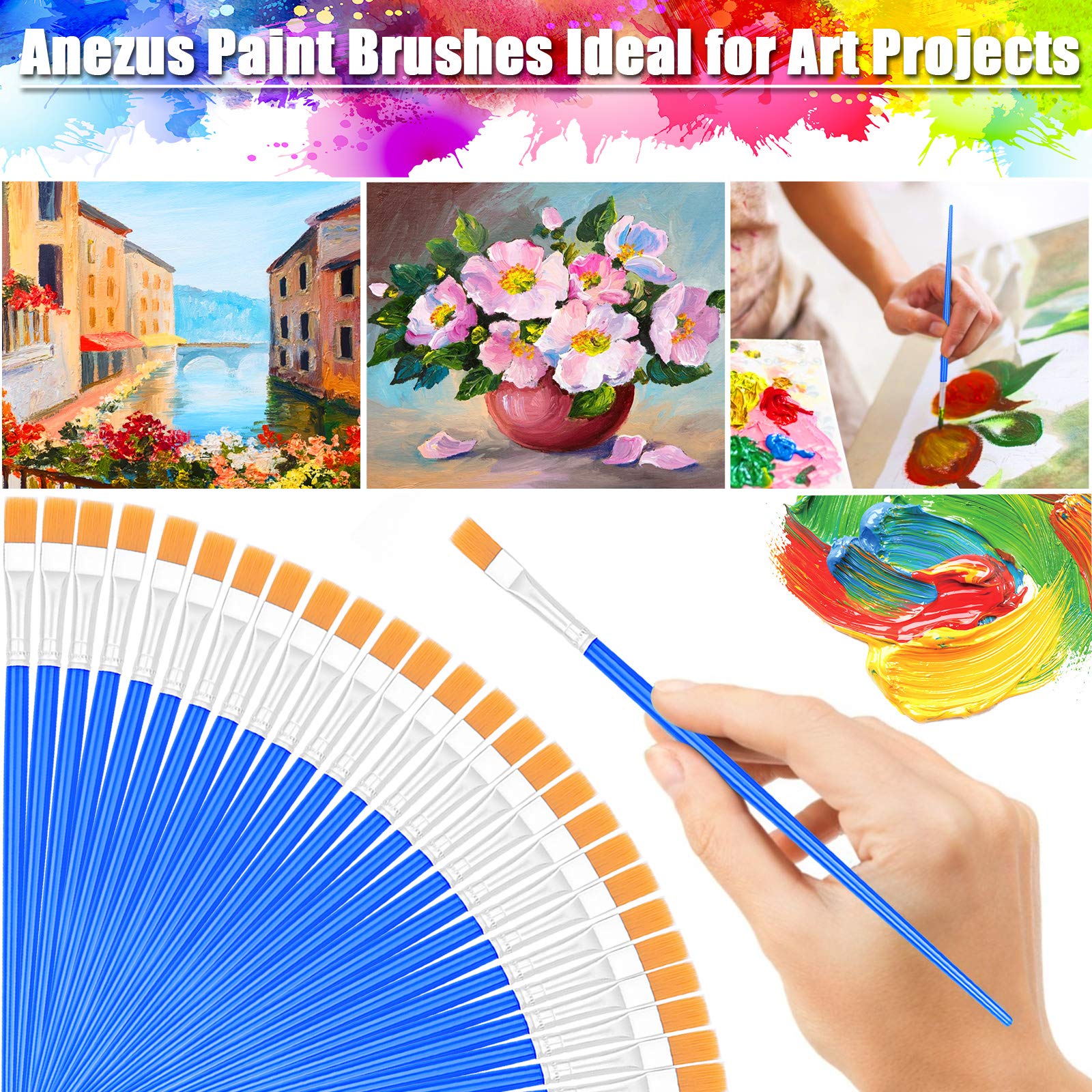 100Pcs Small Paint Brushes Bulk, Anezus Flat Top Acrylic Classroom Brush for Kids Mini Paint Brushes for Touch Up Crafts Detail Painting