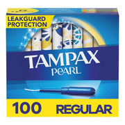 Tampax Pearl Tampons Regular Absorbency, With Leakguard Braid, Unscented, 50 Count x 2 Packs (100 Count total)