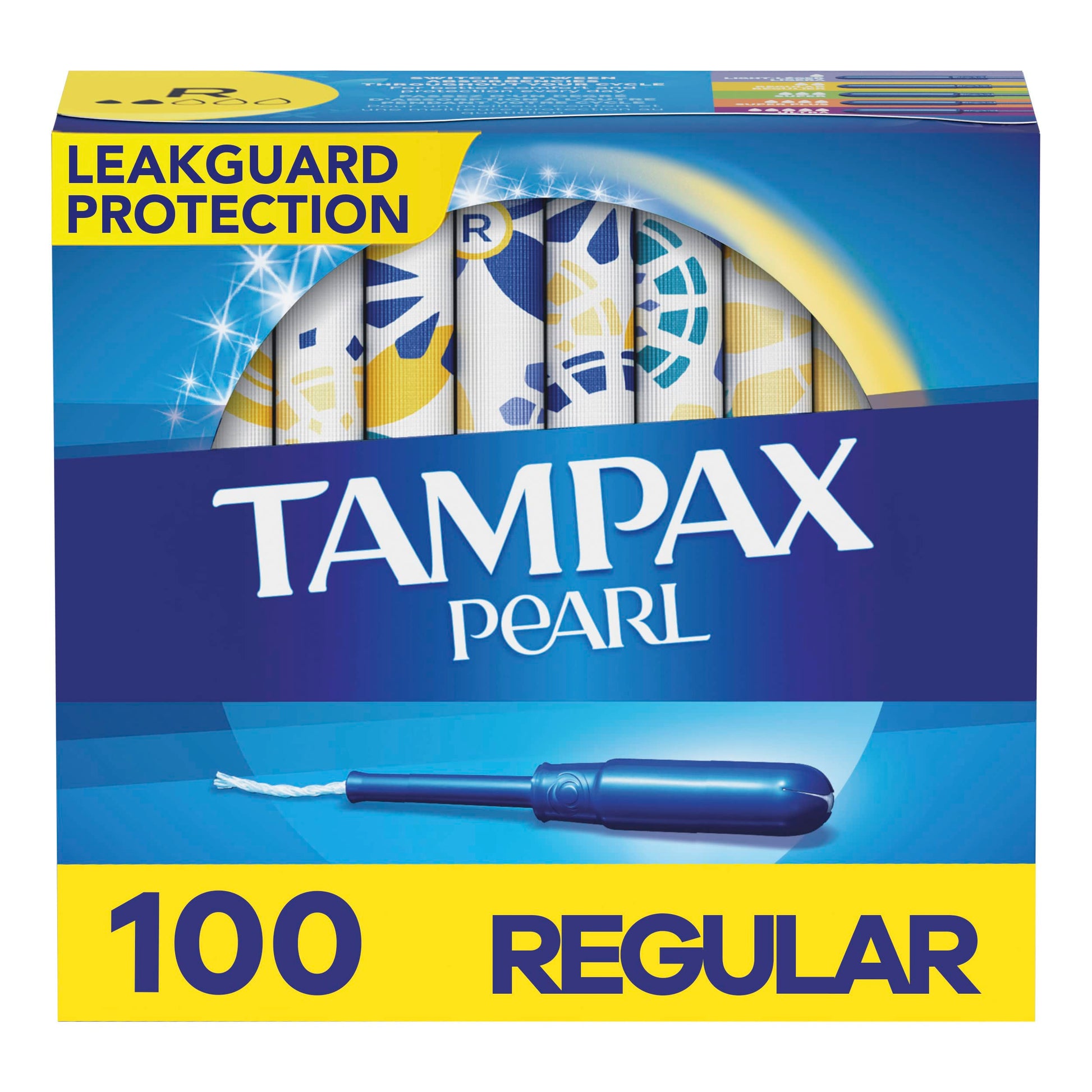 Tampax Pearl Tampons Regular Absorbency, With Leakguard Braid, Unscented, 50 Count x 2 Packs (100 Count total)