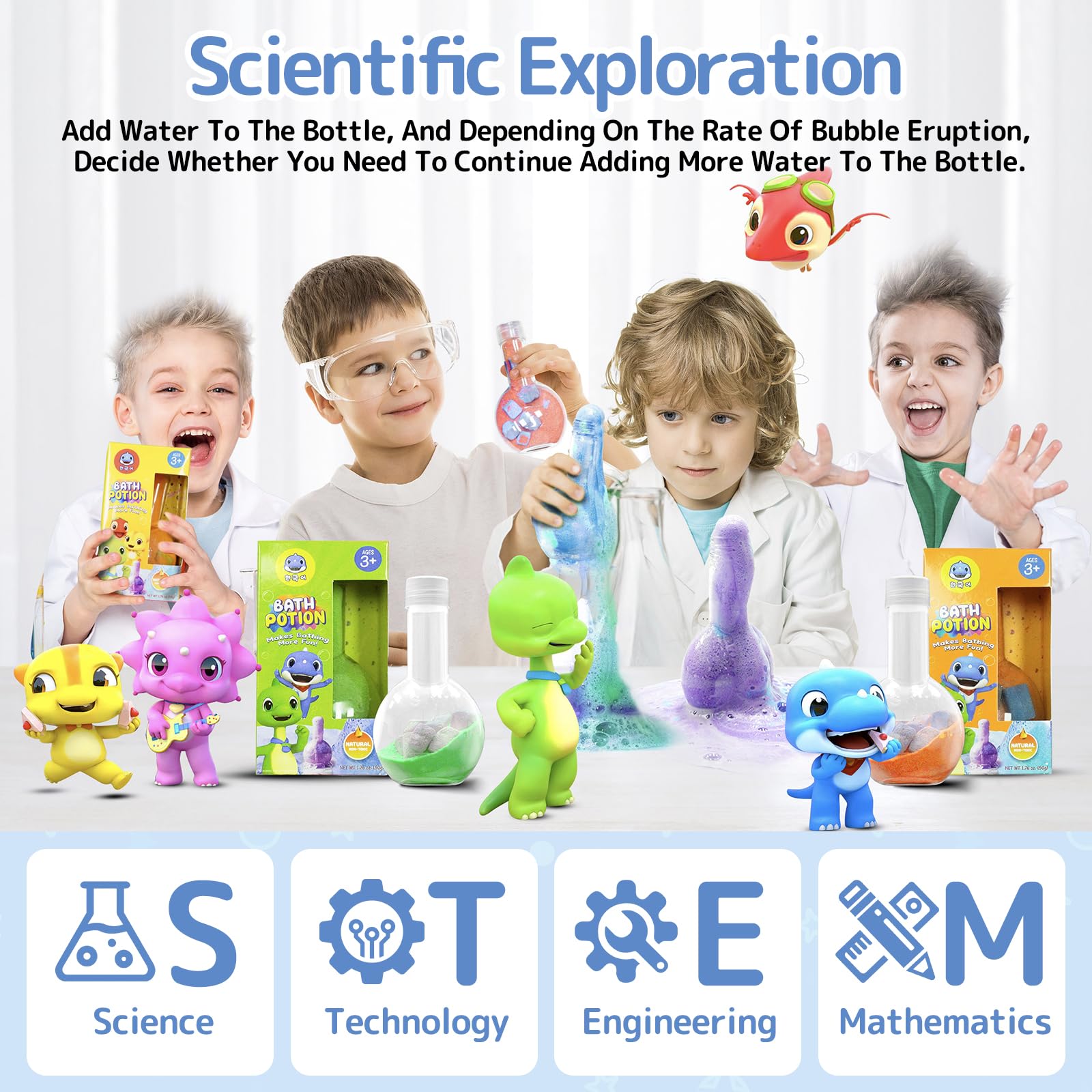 Bath Toys for Kids Potion, SWCANDY 6 Pack Bath Bombs Fun Time Bathtub Colorful Bubble Foam Boys Girls with Indoor Outdoor Scientific Soap Magical Nontoxic Fizzes Eruption Age 4-8 Years Old Toddler