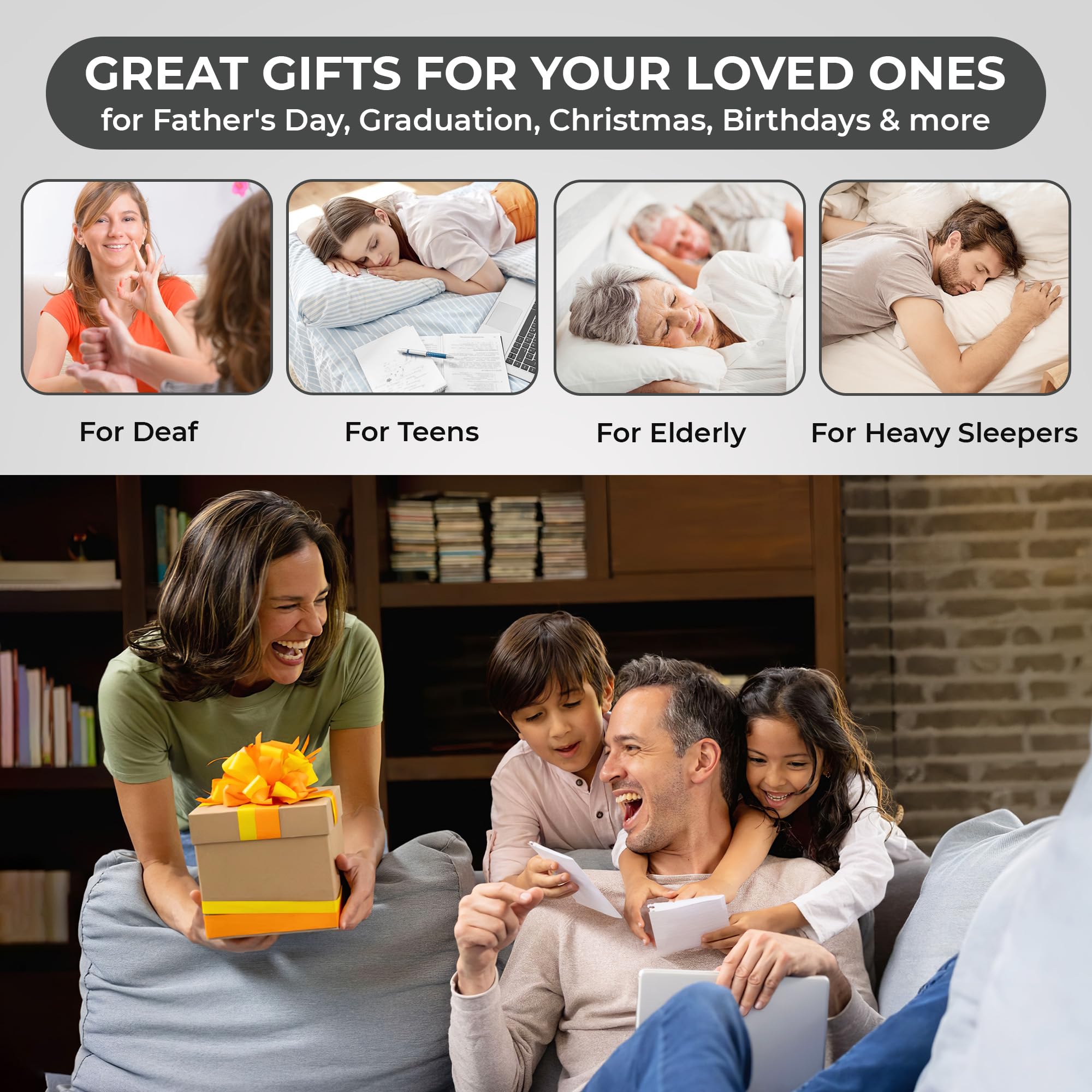 Sonic Bomb Dual Extra Loud Alarm Clock with Bed Shaker, Black | Sonic Alert Vibrating, Heavy Sleepers, Battery Backup | Wake with a Shake