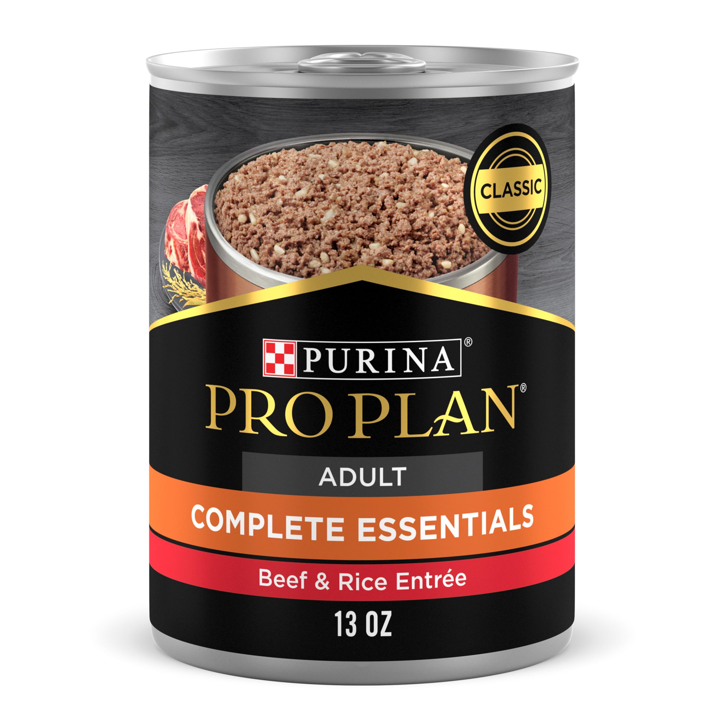 Purina Pro Plan Complete Essentials Classic Pate Dog Food, Beef and Rice Entre - (Pack of 12) 13 oz. Cans