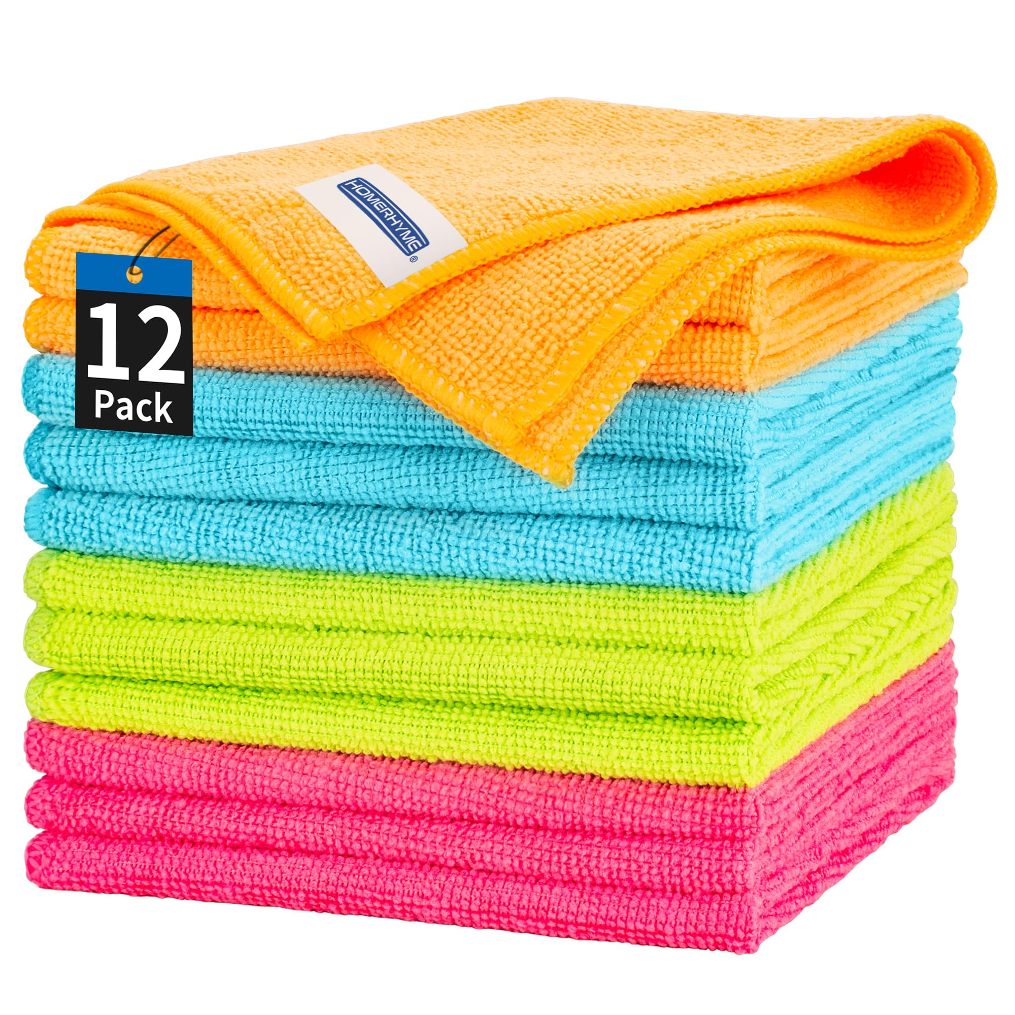 HOMERHYME Microfiber Cleaning Cloth, 12 Pack Cleaning Rags, 12" x 12" Microfiber Towel, Lint Free Non-Abrasive Dusting Cloth, Microfiber Towels for Cars Kitchen Garage House Office
