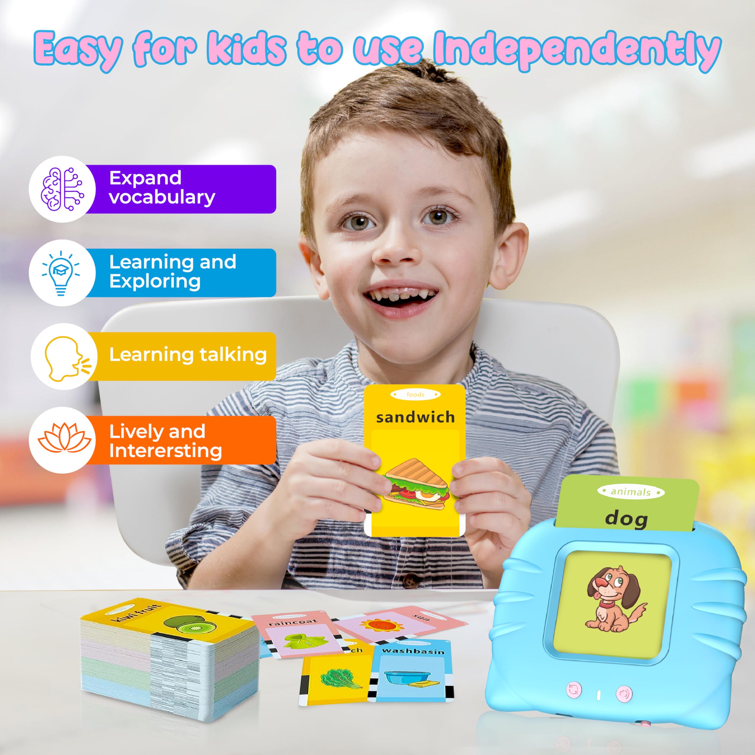 QuTZ Toddler Toys for 2 3 4 5 Year Old Boys and Girls, Autism Sensory Toys for Autistic Children, Learning Montessori Toys, Speech Therapy Toys, 224 Sight Words Talking Flash Cards