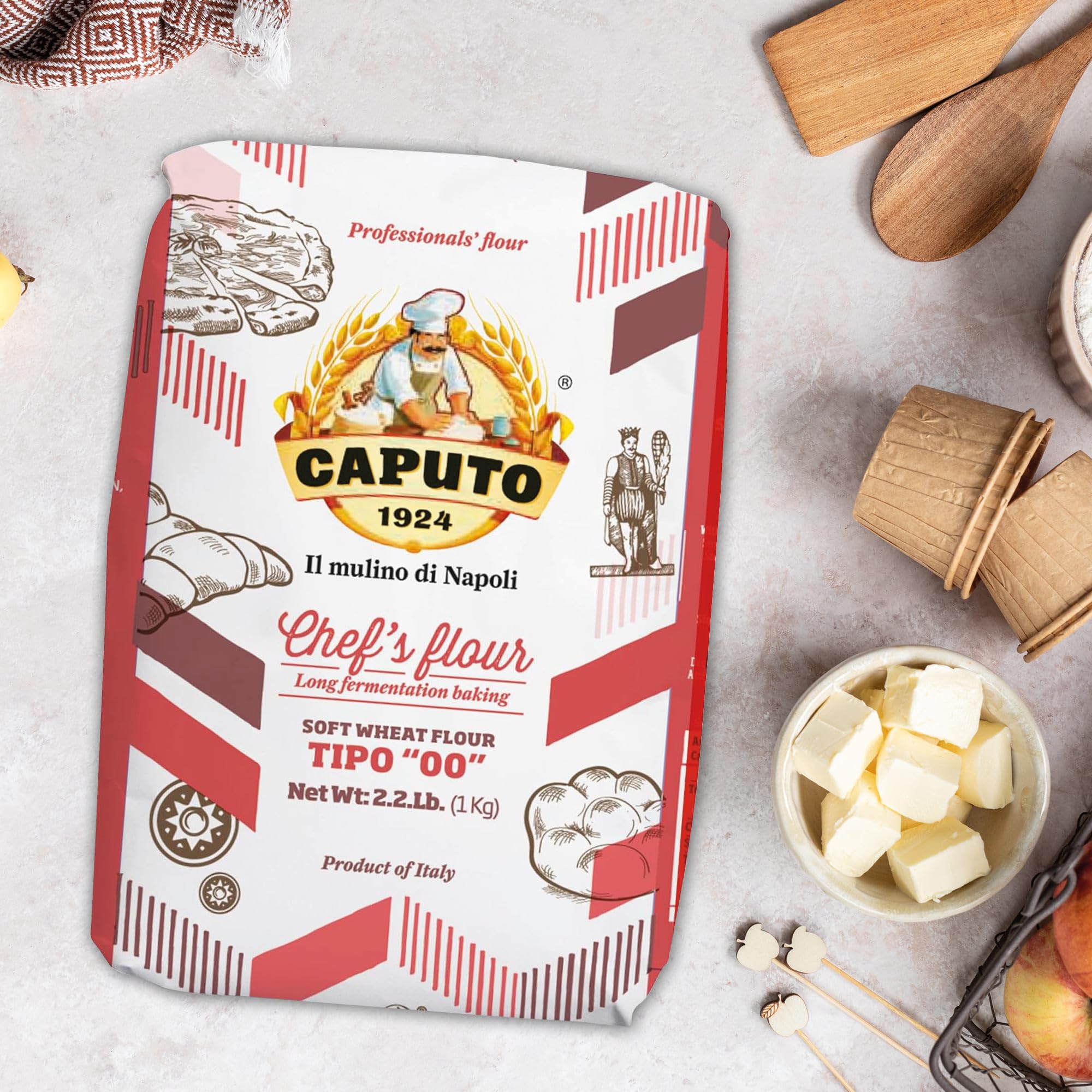 Antimo Caputo Chefs Flour - Italian Double Zero 00 - Soft Wheat for Pizza Dough, Bread, & Pasta, 2.2 Lb (Pack of 2)