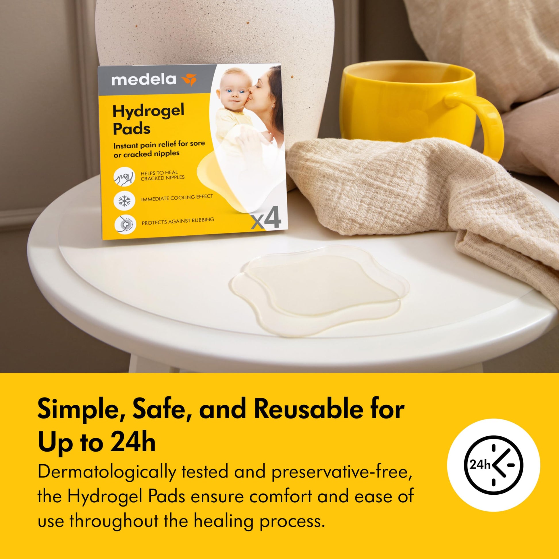 Medela Hydrogel Pads, Instant Pain Relief for Cracked or Sore Nipples from Breastfeeding and Pumping, Cooling Moisture Supports Natural Healing, Pack of 4