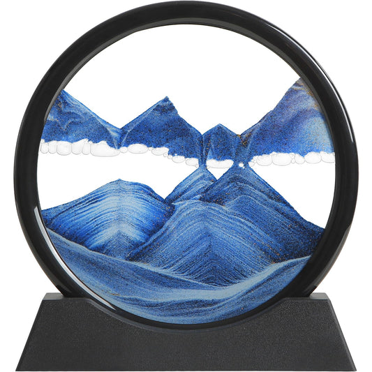 KPNUWN Moving Sand Art Liquid Motion, 3D Deep Sea Sandscape Color Quicksand Decor, Round Glass Moving Sand Art Picture Relaxing Desktop Home Office Work Decor (Blue, 7 inch)