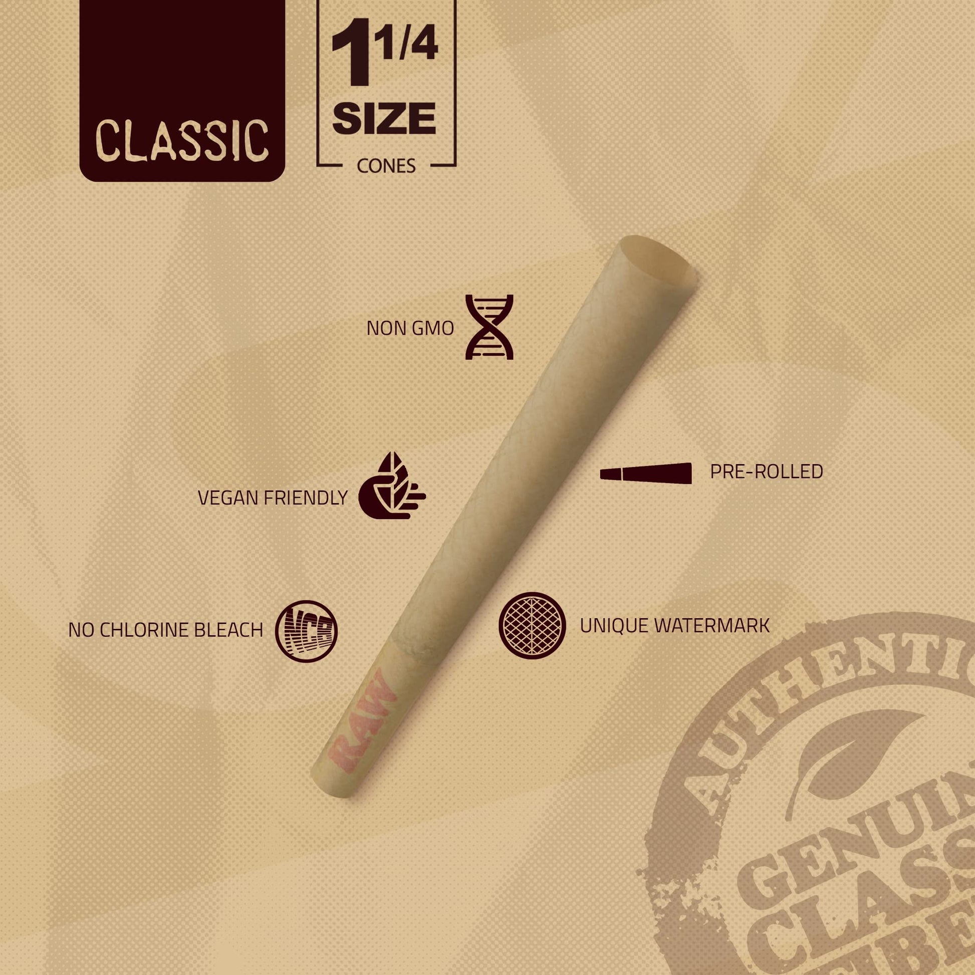 RAW Classic 1-1/4 Slow Burning Pre-Rolled Cones - 100 Pack with Tips & Packing Tubes Included