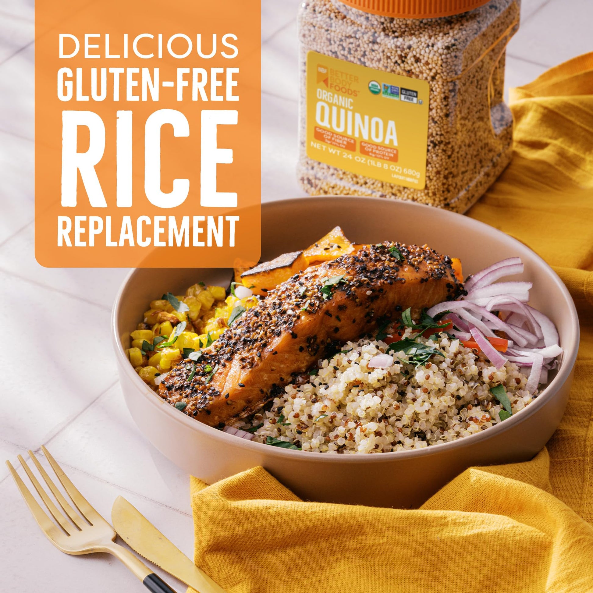 BetterBody Foods Organic Quinoa, Vegan, Gluten Free, Low Glycemic Rice Replacement, 24 ounce