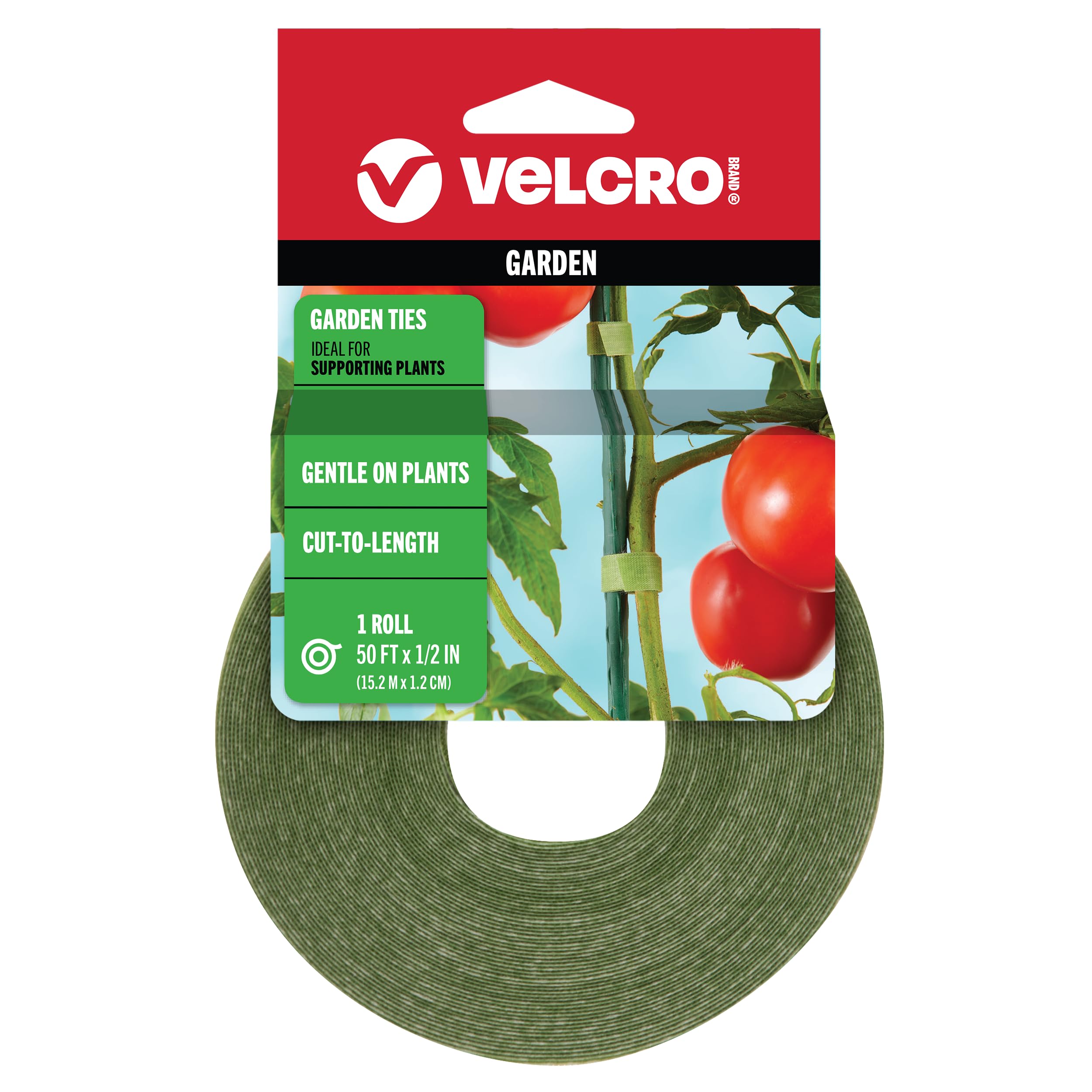 أربطة فيلكرو من ماركة VELCRO موديل VEL-30071-USA ONE-WRAP للحدائق | دعامات نباتية لنمو فعال | مقابض قوية قابلة لإعادة الاستخدام والتعديل | قابلة للقص حسب الطول، 50 قدم × 1/2 بوصة، بلاستيك معاد تدويره أخضر