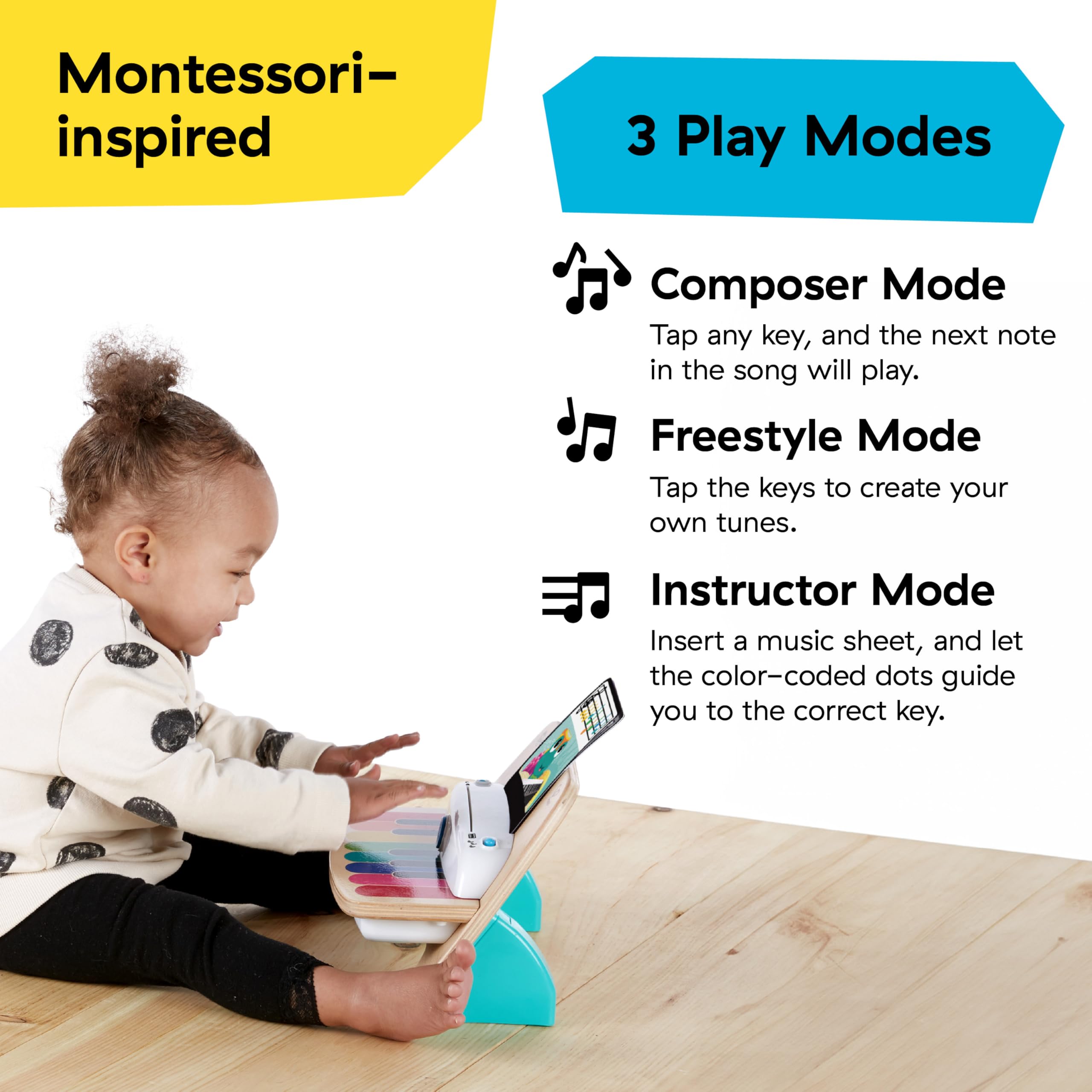 Baby Einstein and Hape Magic Touch Wooden Toy Piano, Montessori Musical Learning Toy for Babies and Toddlers 6mo+