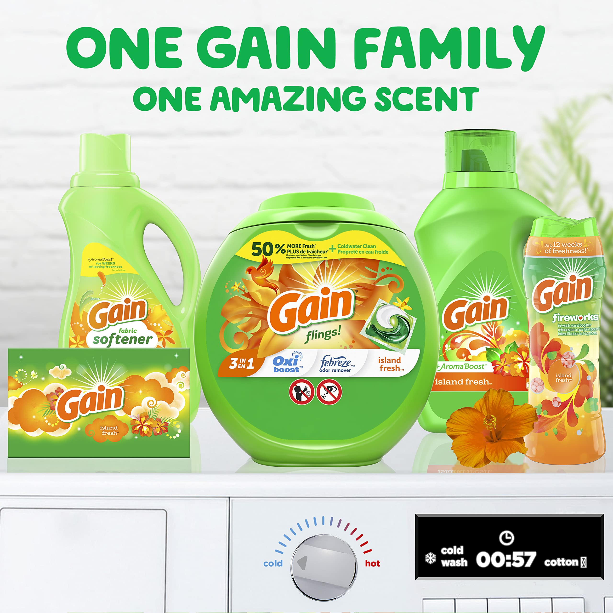 Gain Flings Liquid Laundry Detergent, Island Fresh Scent, 112 Count, HE Compatible