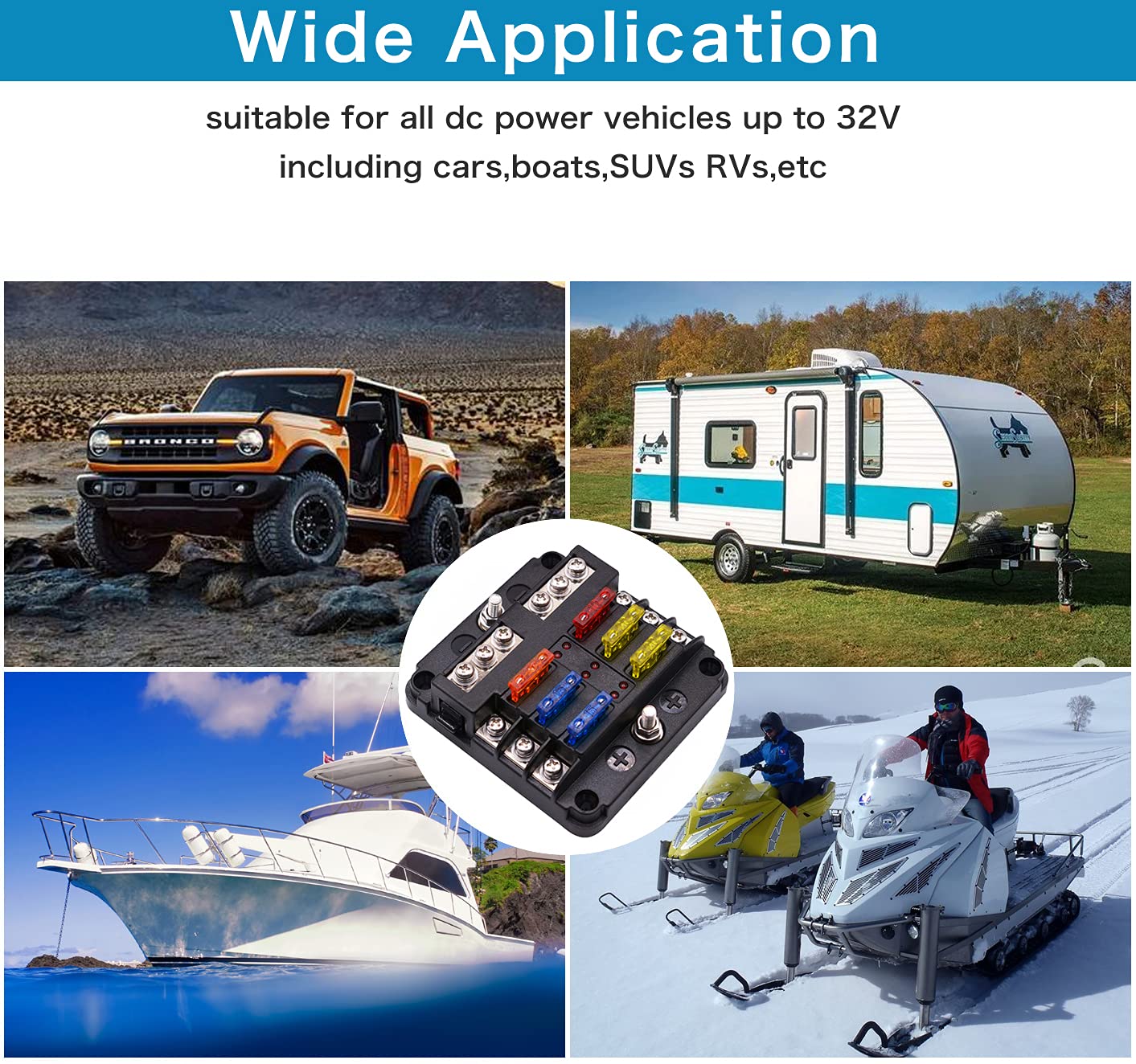 6 Way Fuse Block,12V Blade Fuse 6 Circuit ATC/ATO Waterproof Fuse Box Holder with LED Indicator Waterpoof Cover for 12V/24V Automotive Truck Boat Marine RV Van Vehicle