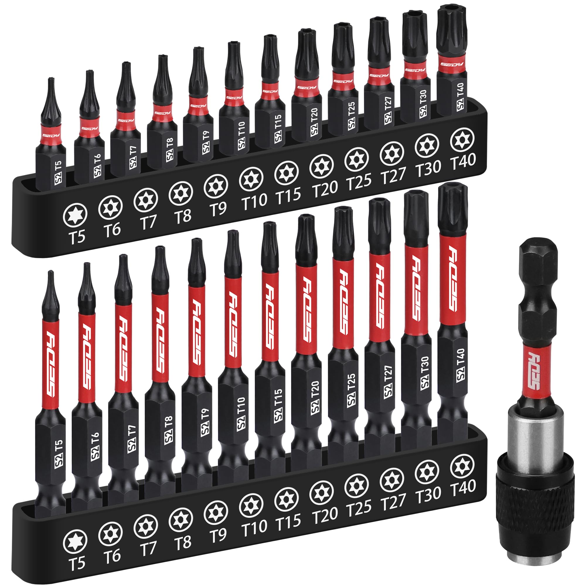 25-piece Torx Bit Set, 1''&2.5'' Security Tamper Proof Torx Impact Screwdriver Bits, T5-T40 CNC Machined Magnetic Tips, S2 Steel Star Bit, High Torque Strength Precision Tools with Storage Box
