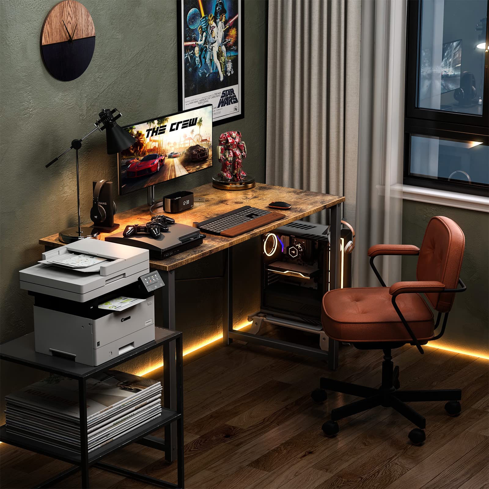 ODK 40 Inches Computer Desk for Home Office, Office Table for Small Spaces, Writing Desk with Headphone Hooks, Rustic Brown