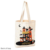 Hallmark 13" Large Halloween Tote Bag (Happy Haunting Haunted House) Reusable Canvas Bag for Trick or Treating, Grocery Shopping and More