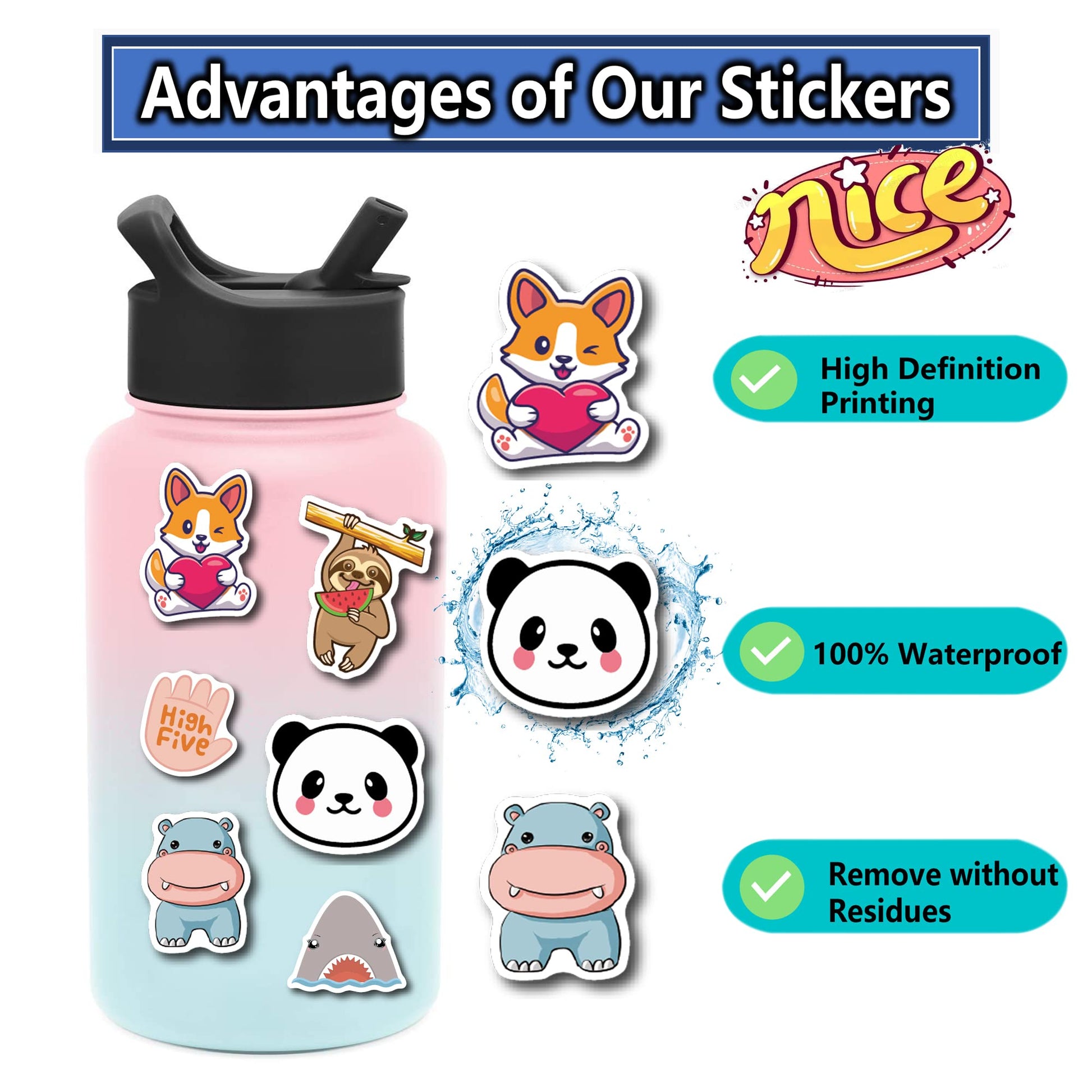 Stickers for Water Bottles, 200PCS Water Bottle Stickers for Kids, Waterproof Vinyl Stickers, Cute Stickers for Kids Classroom, Teacher Prizes Classroom Must Haves