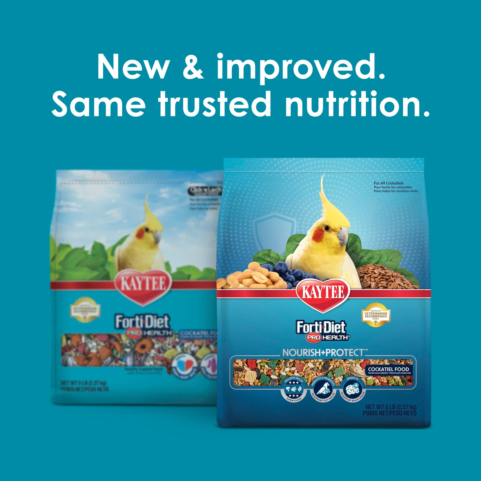 Kaytee Forti-Diet Pro Health Nourish+Protect Cockatiel Food, Comprehensive Nutrition Backed by Science, Digestive Health, Immune Support, 5 pounds