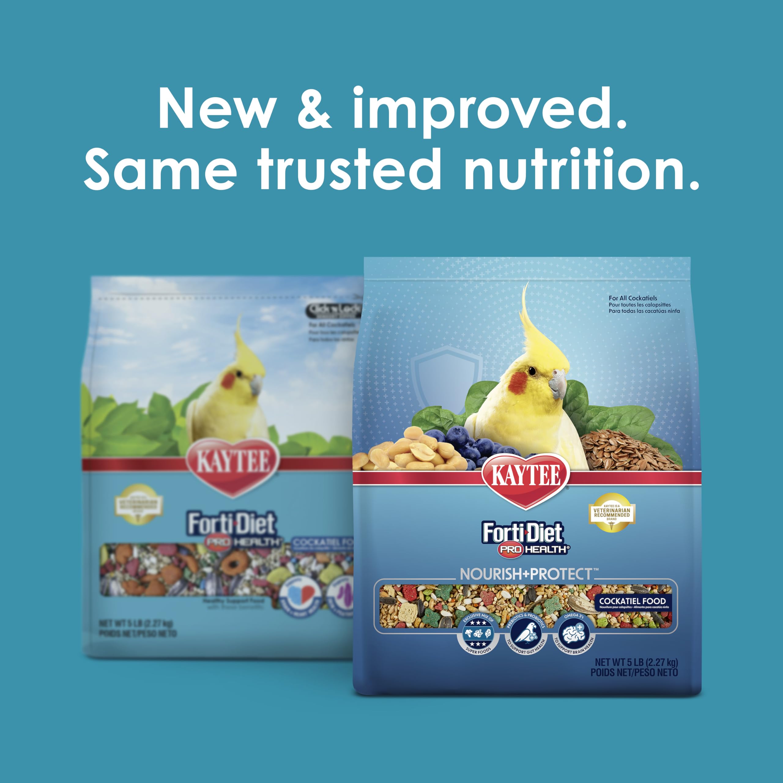 Kaytee Forti-Diet Pro Health Nourish+Protect Cockatiel Food, Comprehensive Nutrition Backed by Science, Digestive Health, Immune Support, 5 pounds