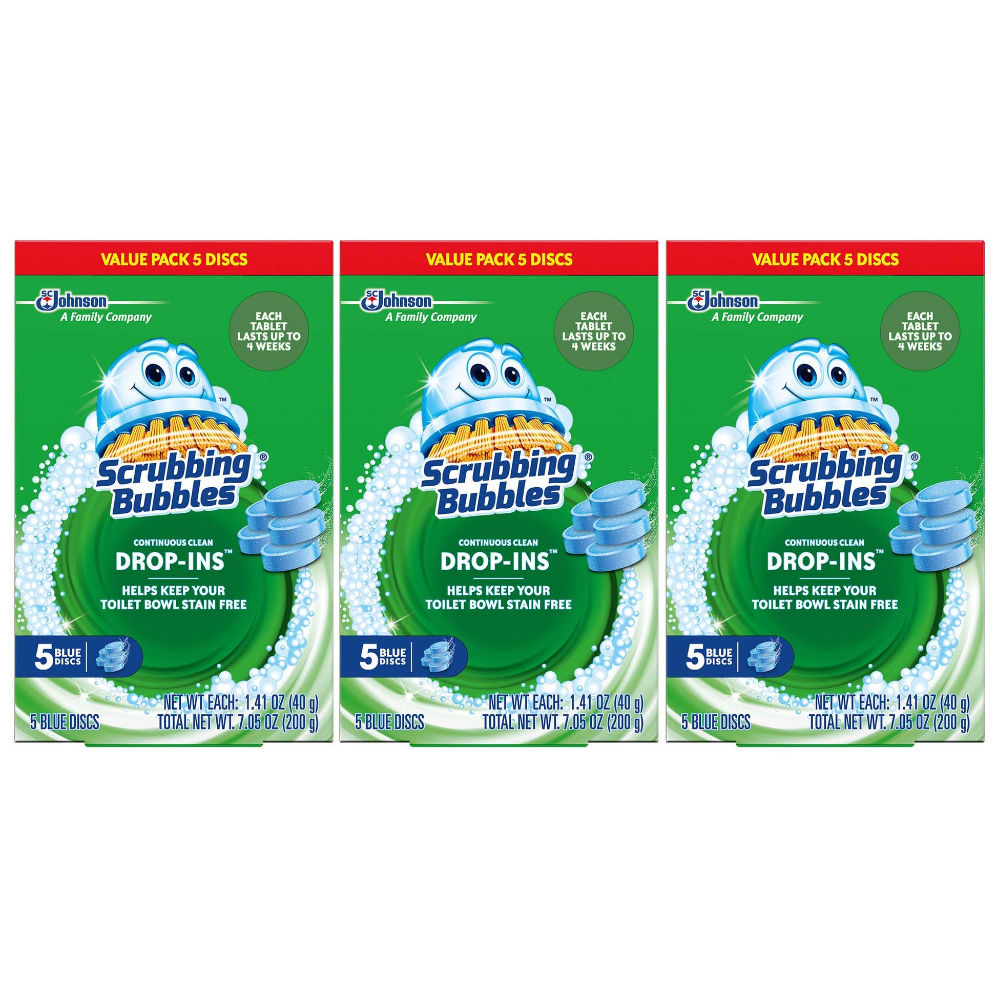 Scrubbing Bubbles Toilet Bowl Tablets, Continuous Clean Toilet Drop In Discs, Each Tablet Provides 4 Weeks of Protection Against Stains and Build Up, 5 Count (Pack of 3)