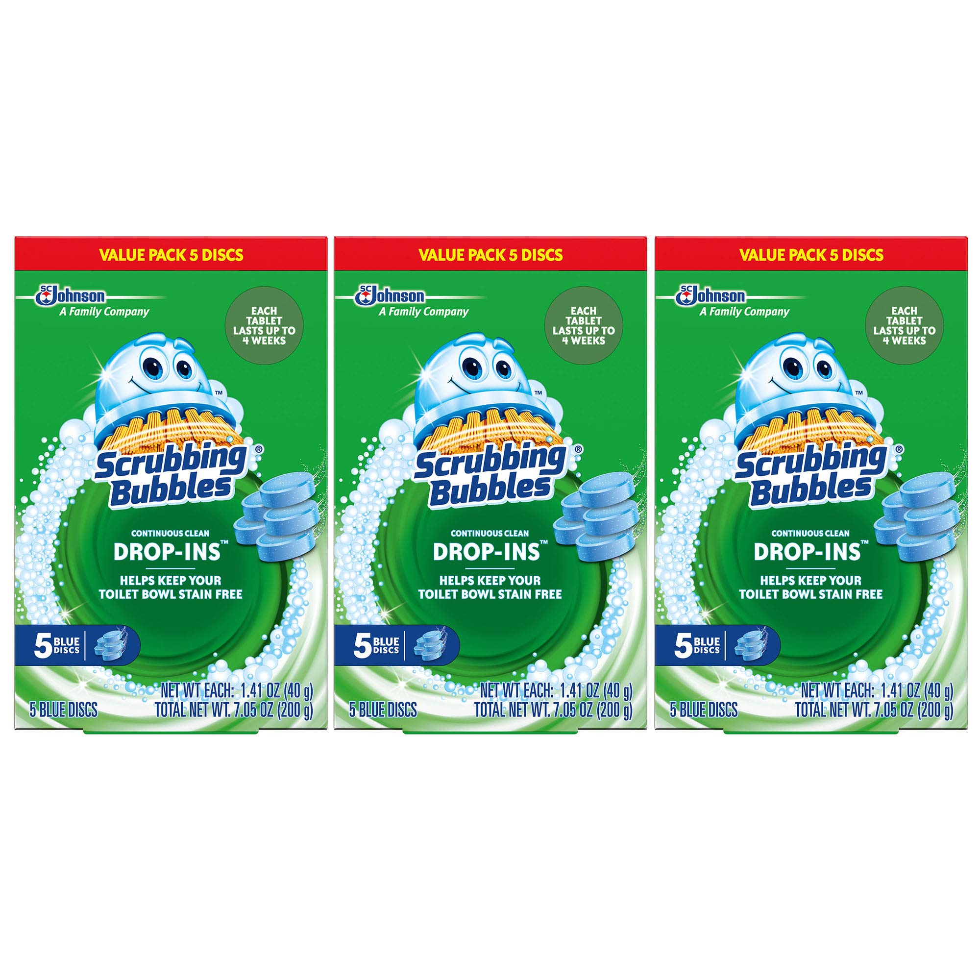 Scrubbing Bubbles Toilet Bowl Tablets, Continuous Clean Toilet Drop In Discs, Each Tablet Provides 4 Weeks of Protection Against Stains and Build Up, 5 Count (Pack of 3)