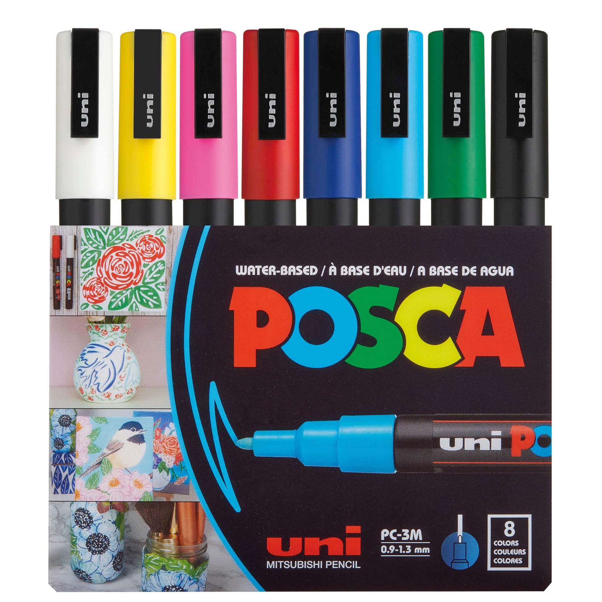8 Paint Markers, 3M Fine Posca Markers with Reversible Tips, Acrylic Paint Pens for Art Supplies, Fabric Paint
