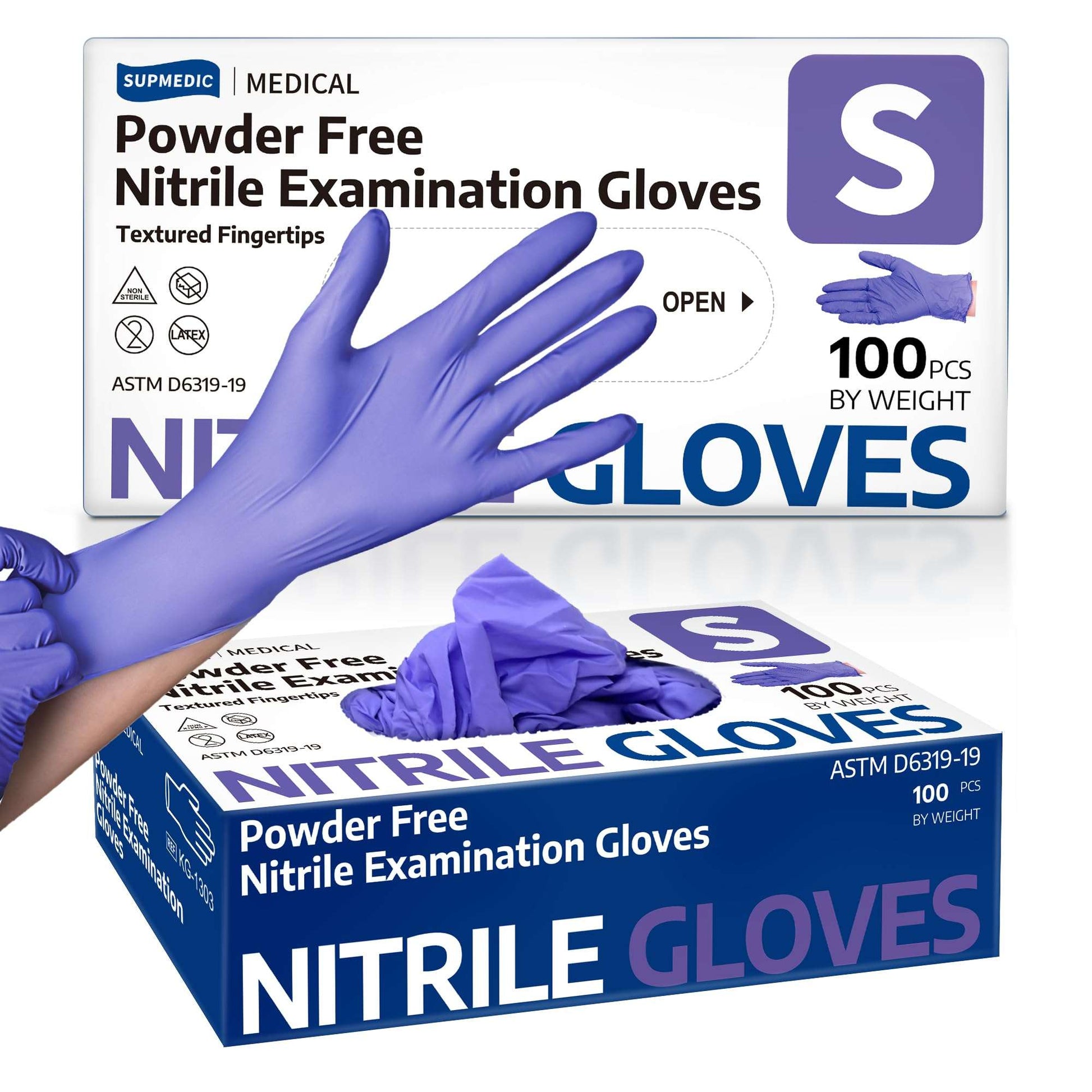 Supmedic Nitrile Exam Gloves, 3.5 Mil Powder-Free Food Safe Cleaning First Aid Disposable Medical Glove, Purple 100 Pcs (Medium)
