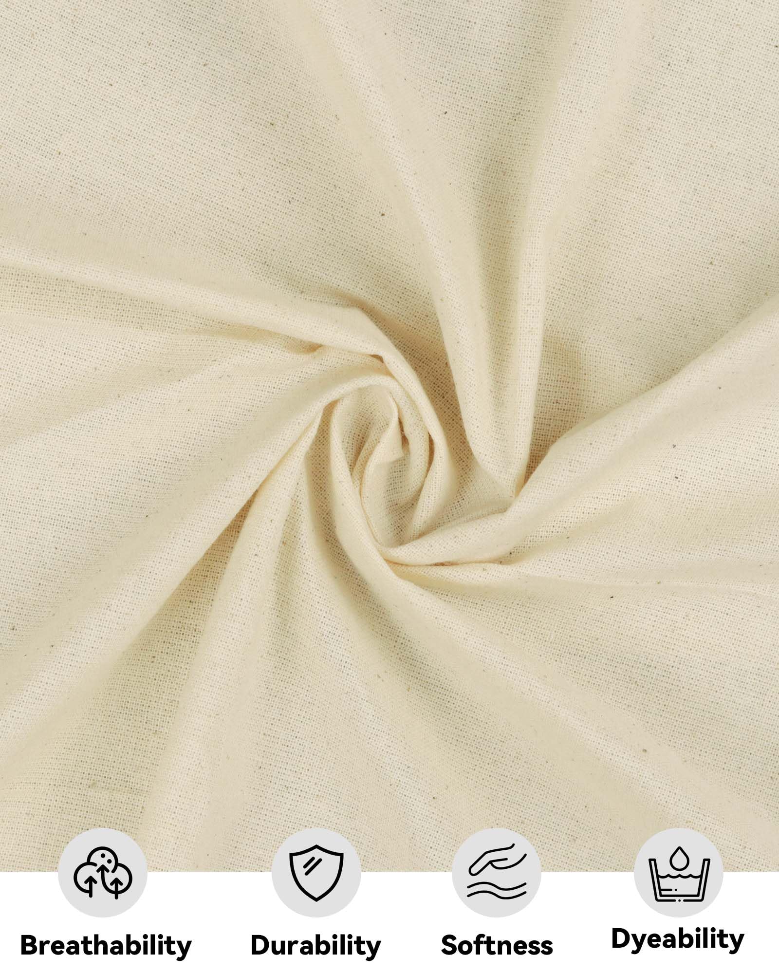 HOTGODEN Light Weight 100% Cotton Muslin Fabric: 63 inch x 2,5,10 Yards Unbleached Muslin Linen Fabric Material for Sewing Material Apparel Cloth
