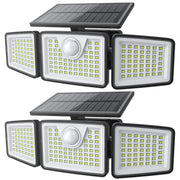daphino 2500LM Solar Lights Outdoor with Motion Sensor,3 Head 270° Wide Angle Street Area Lights, IP65 Waterproof Security Lighting with 3 Modes(Non-Remote,2 Pcs)