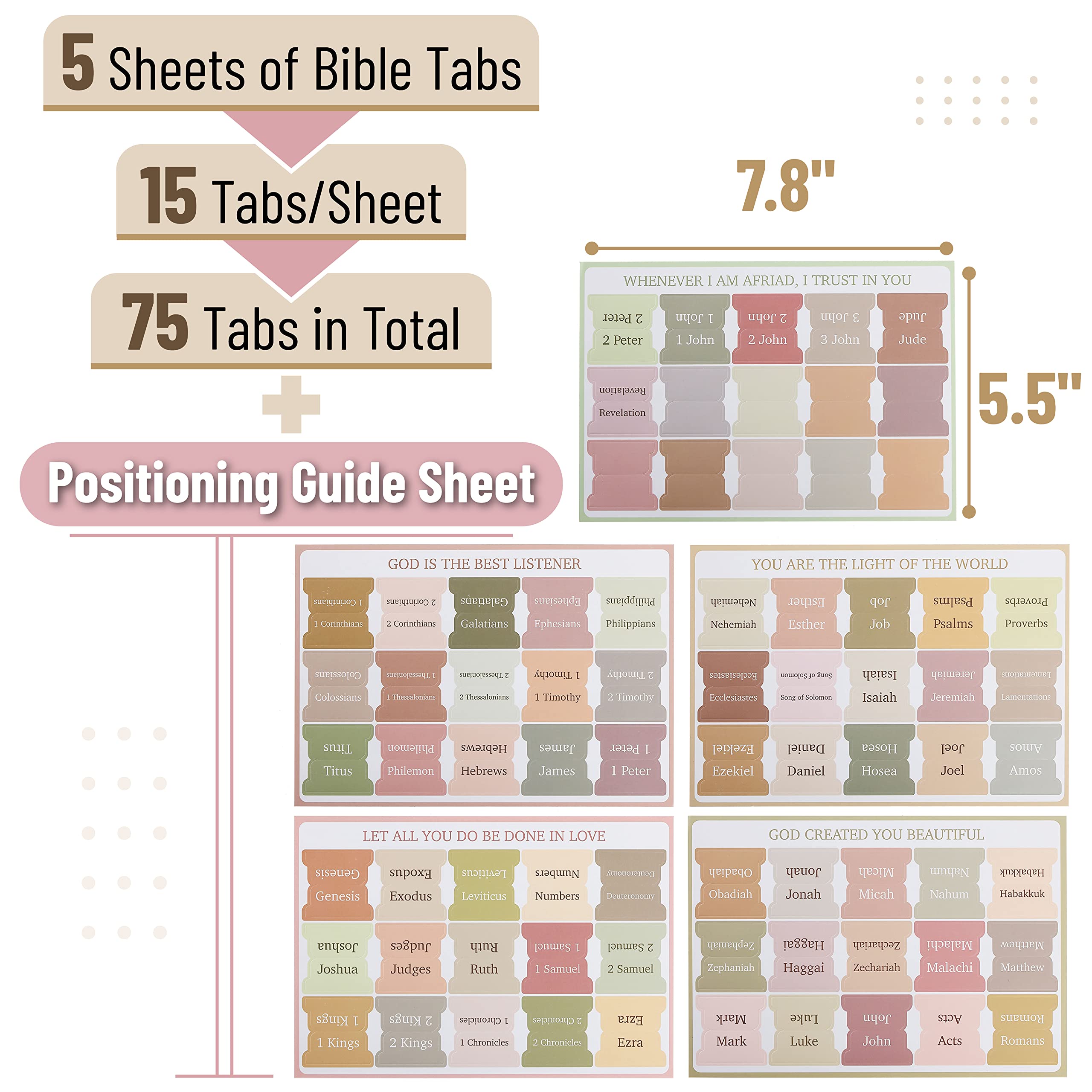 Mr. Pen- Bible Tabs, 75 Boho Theme Laminated Tabs for Women and Men, Study Bible Index, Book Labels