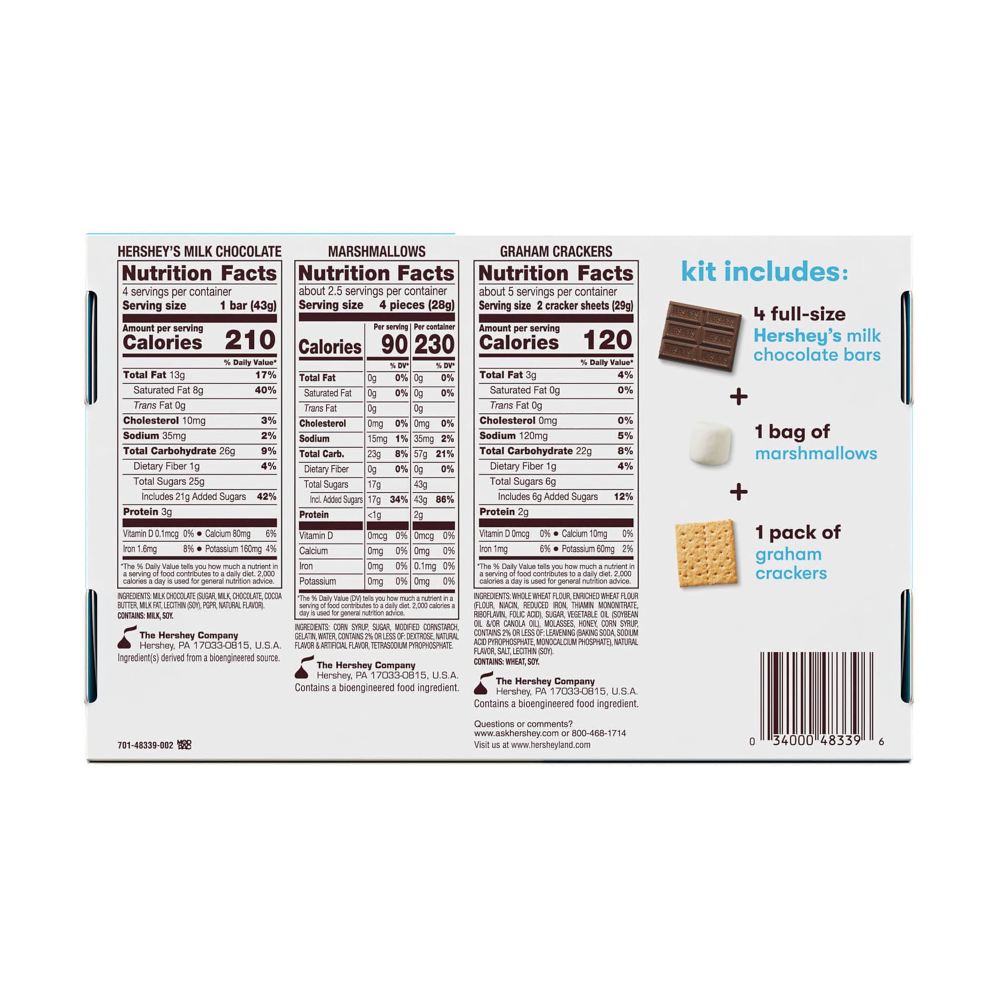 HERSHEY'S S'mores Kit Box with Graham Crackers, Chocolate & Marshmallows, 14 oz, Makes 8 S'mores