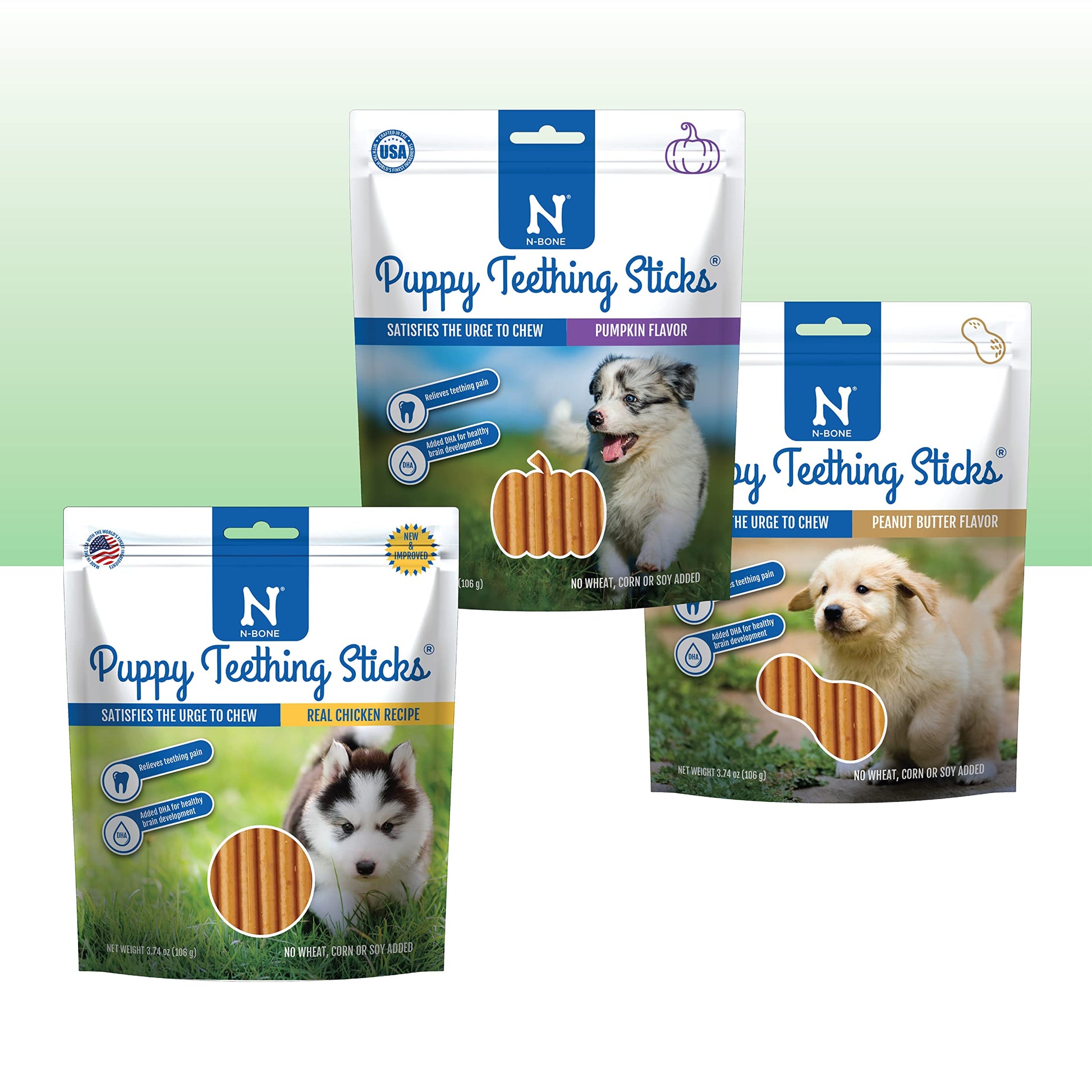 N-Bone Puppy Teething Rings 6 Count Bag Variety Pack, Chicken & Pumpkin & Blueberry BBQ Flavor, Total 3 Bags, 21.6-oz, 18 Rings