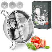 Ergonomic Food Mill Stainless Steel With 3 Grinding Discs - Rotary Food Mill for Tomato Sauce, Applesauce, Puree, Mashed Potatoes, Jams, Baby Food
