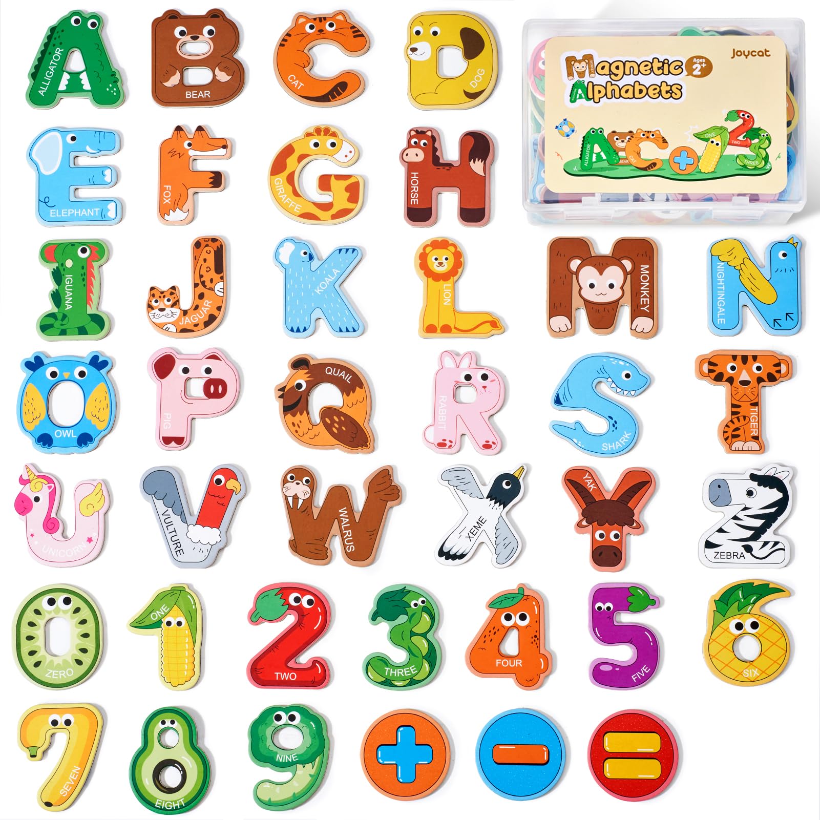 JoyCat Wooden Thick Alphabet Magnets for Toddlers Fridge Large Size Cute Animal Colorful ABC Magnetic Letters 26 Uppercase Letters Educational Toy Set for Kids Toddlers Preschool Learning Spelling