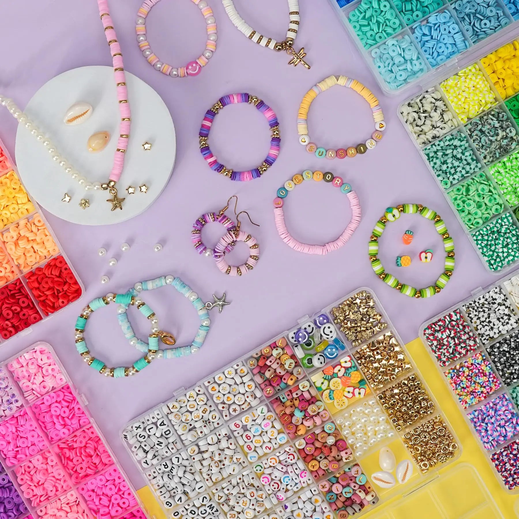 Sunlode 25000Pcs Clay Beads Bracelets Making Kit for Girls, Beads for Bracelets 6 Boxes Bead for Jewelry Making Kit Friendship Bracelet Kit Teen Girl Gifts Trendy Stuff Letter Beads Craft Adult
