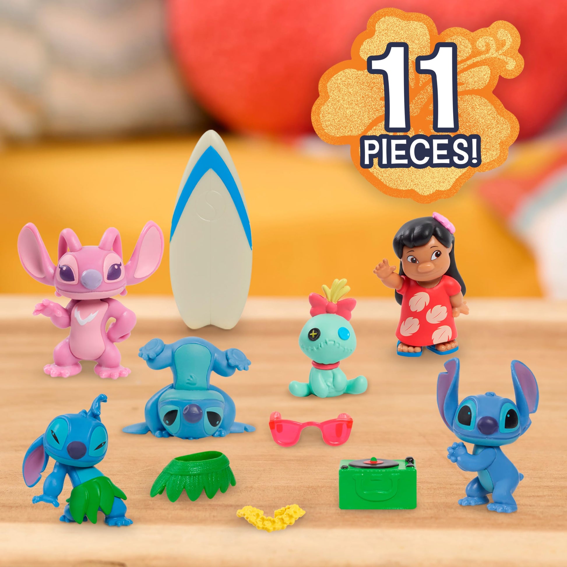 Just Play Disney Stitch Collectible Figure Set with Accessories, 11-Pieces, 2-inch Figurines, Collectible Toys, Home Decoration, Kids Toys for Ages 3 Up