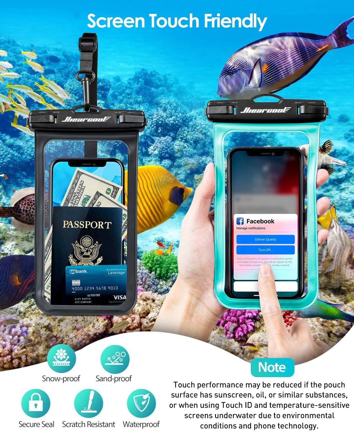 Hiearcool Waterproof Phone Pouch, Waterproof Phone Case for iPhone 17 16 15 14 13 Pro Max, IPX8 Cellphone Dry Bag Beach Cruise Ship Essentials 2Pack-8.3"
