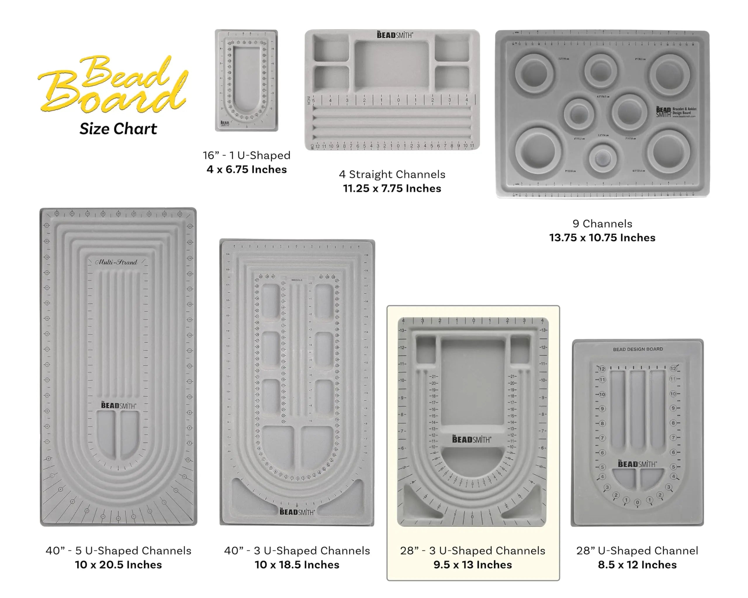 The Beadsmith Bead Board with Cover, Grey Flocked, 3 U-Shaped Channels, 6 Recessed Compartments,13.25H x 9.75L inches, Design Boards for Creating Bracelets, Necklaces and Other Jewelry