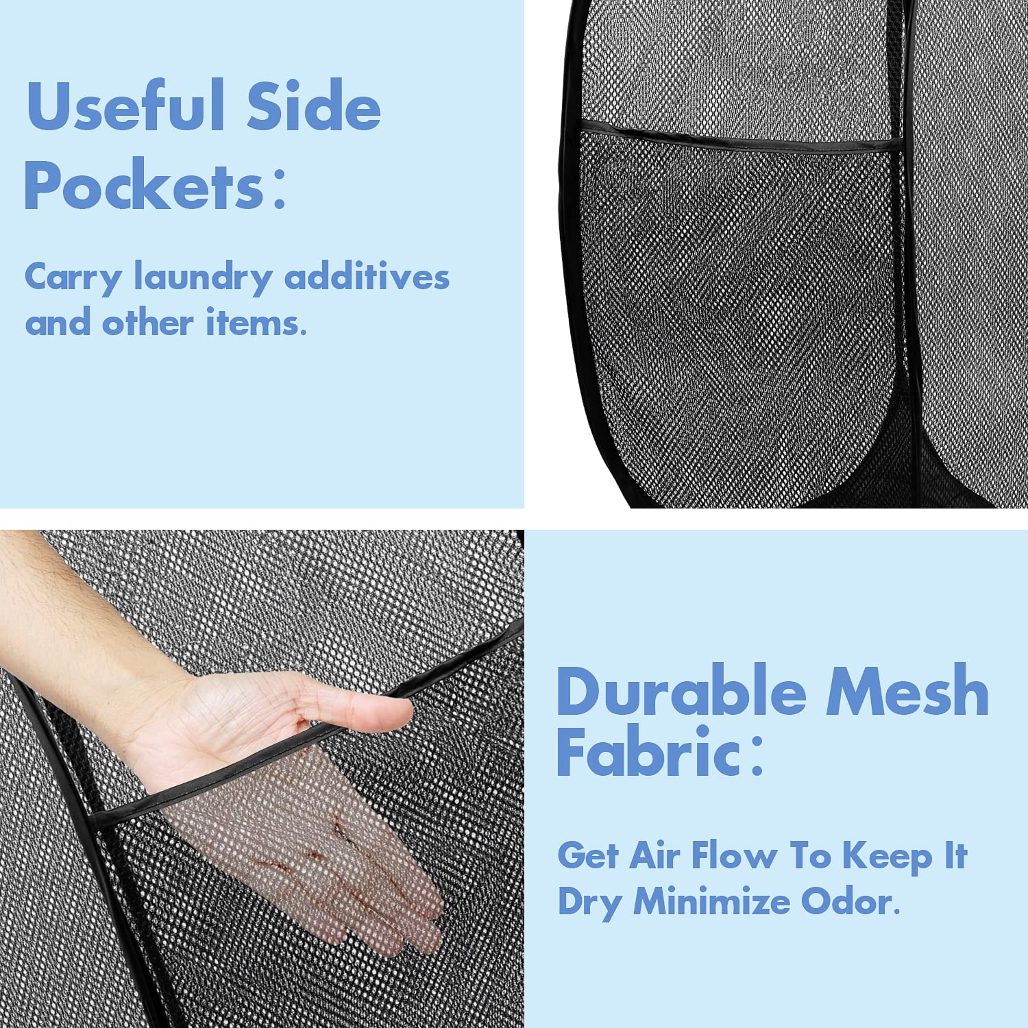 DUCOO Pop Up Hamper, 1 PCS Mesh Pop Up Laundry Hamper, Foldable Mesh Laundry Basket with Space-Saving Design for Home, Dorm, Travel & Storage - Black