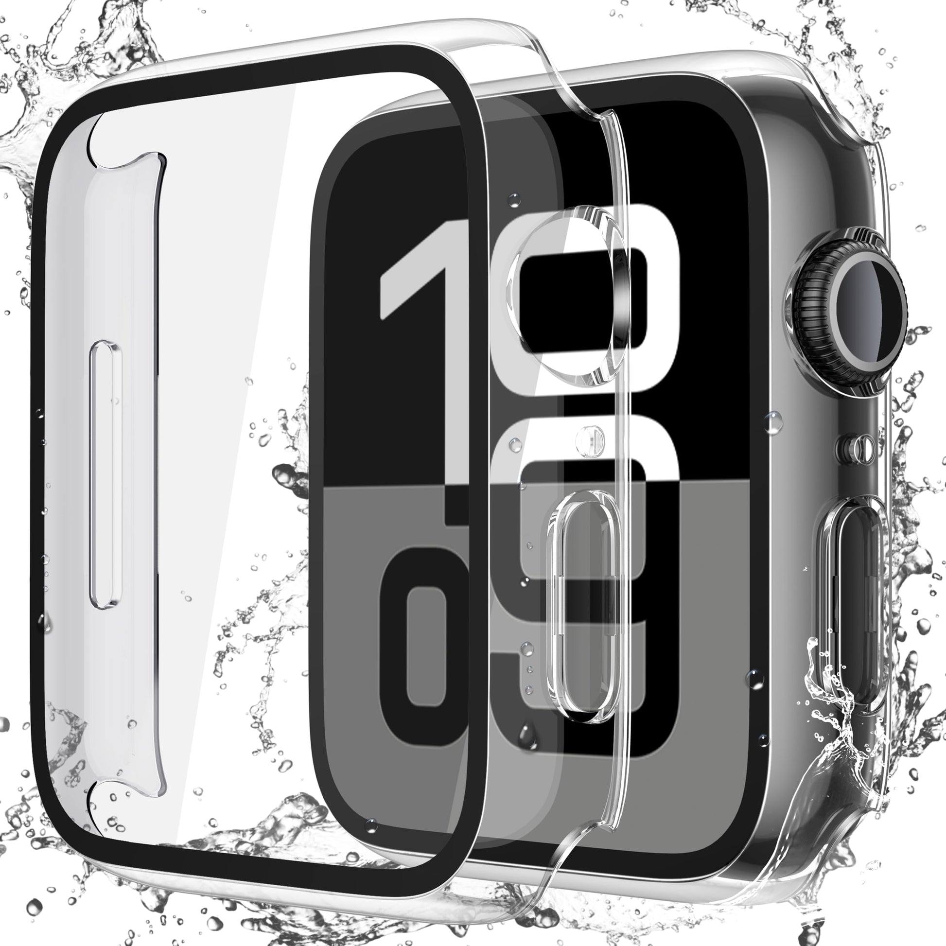 Misxi [2 Pack] Waterproof Black Hard Case with Tempered Glass Compatible with Apple Watch SE 2 (2024) SE Series 6 Series 5 Series 4 44mm, Ultra-Thin Protective Cover for iWatch Screen Protector