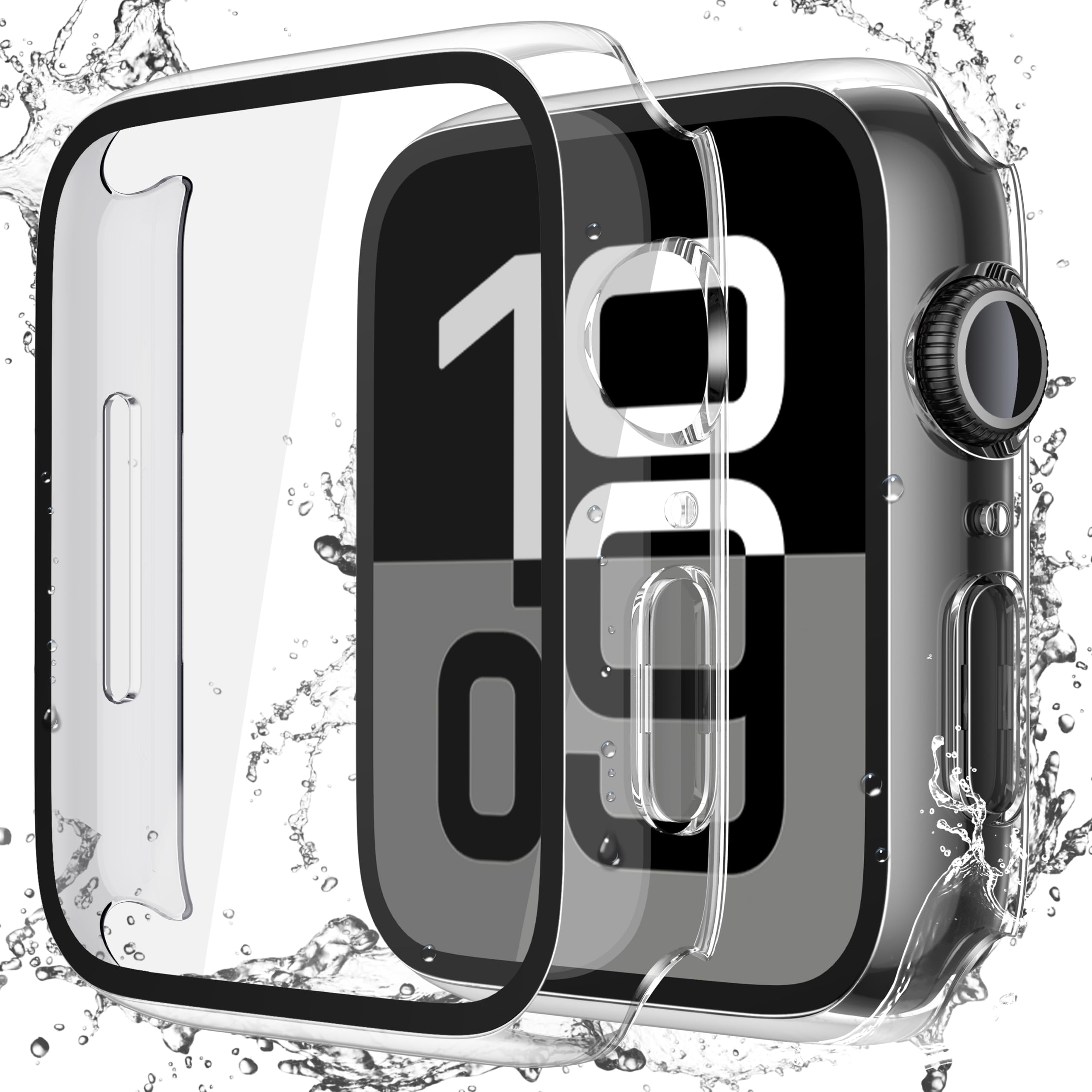 Misxi [2 Pack] Waterproof Black Hard Case with Tempered Glass Compatible with Apple Watch SE 2 (2024) SE Series 6 Series 5 Series 4 44mm, Ultra-Thin Protective Cover for iWatch Screen Protector