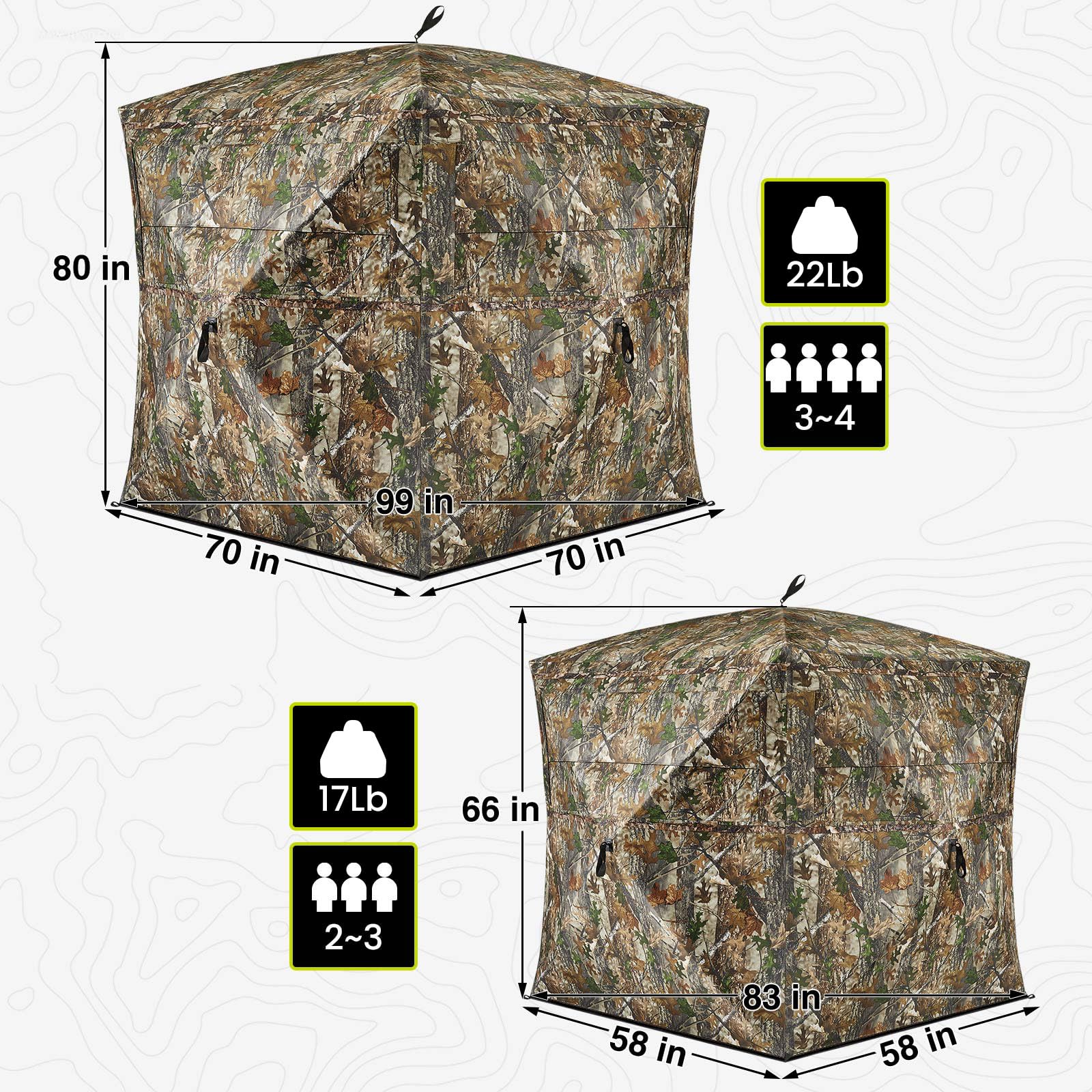 TIDEWE Hunting Blind 270°See Through with Carrying Bag, 2-3 Person Pop Up Ground Blinds, Portable Resilient Hunting Tent (Camouflage)